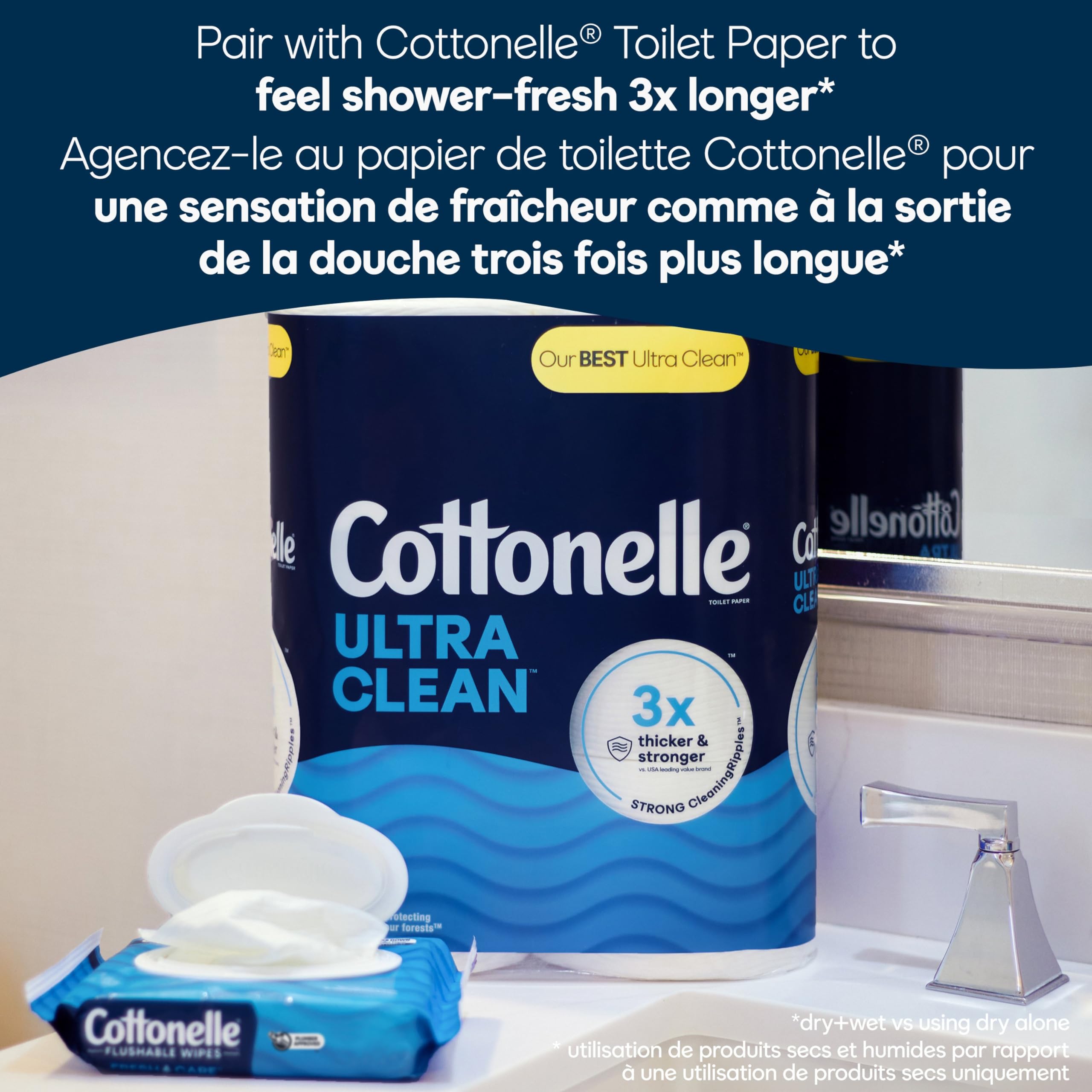 Flushable Wet Wipes; Cottonelle FreshCare; Biodegradable & Septic Safe; 8 Flip-Top Packs of 42 (336 Wipes)