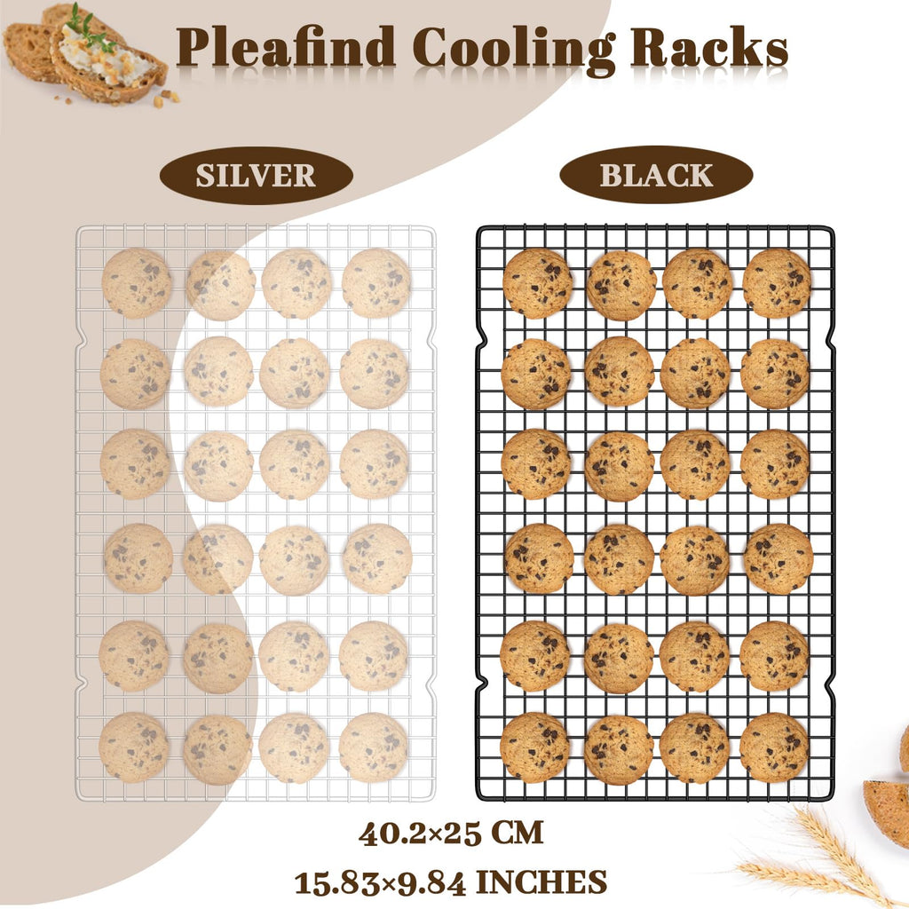Pleafind Black Cooling Rack Set of 3 Pieces, 15.83 x 9.8 Inches Heavy Duty Wire Rack with Stainless Steal, Cooling Rack for Baking, Roasting, Grilling, Oven and Dishwasher Safe