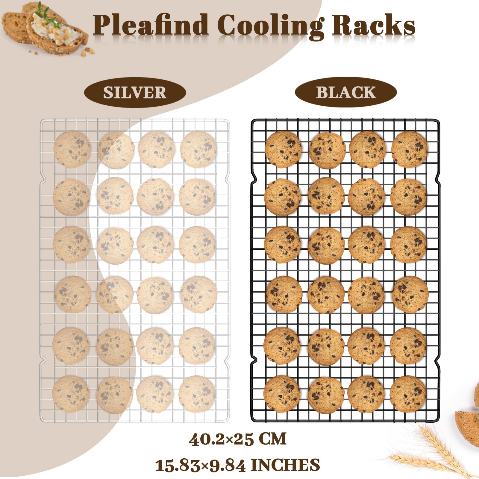 Pleafind Black Cooling Rack Set of 3 Pieces, 15.83 x 9.8 Inches Heavy Duty Wire Rack with Stainless Steal, Cooling Rack for Baking, Roasting, Grilling, Oven and Dishwasher Safe