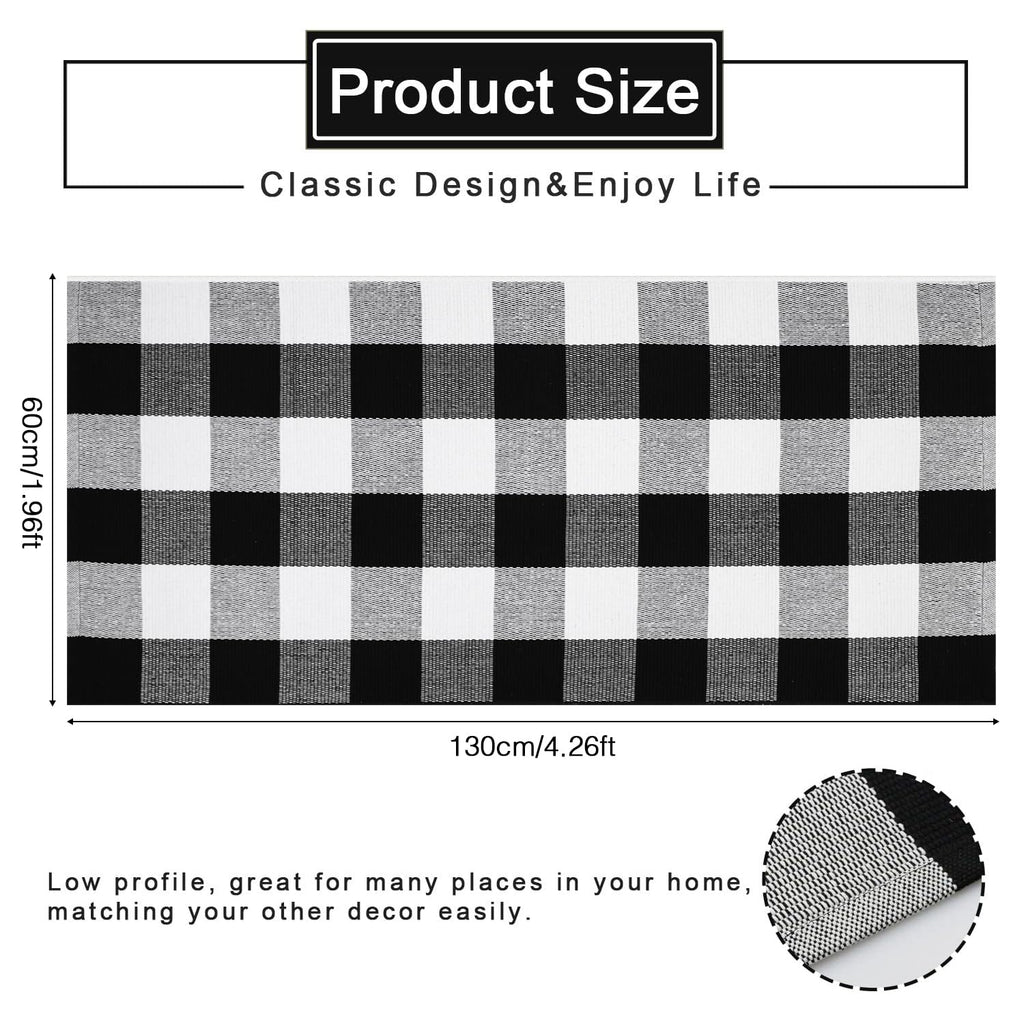 Cekene Buffalo Plaid Outdoor Checkered Rug 2x4.2ft Buffalo Plaid Rug Cotton Woven Washable Front Door Mat Indoor Rugs for Entrance Front Porch Patio