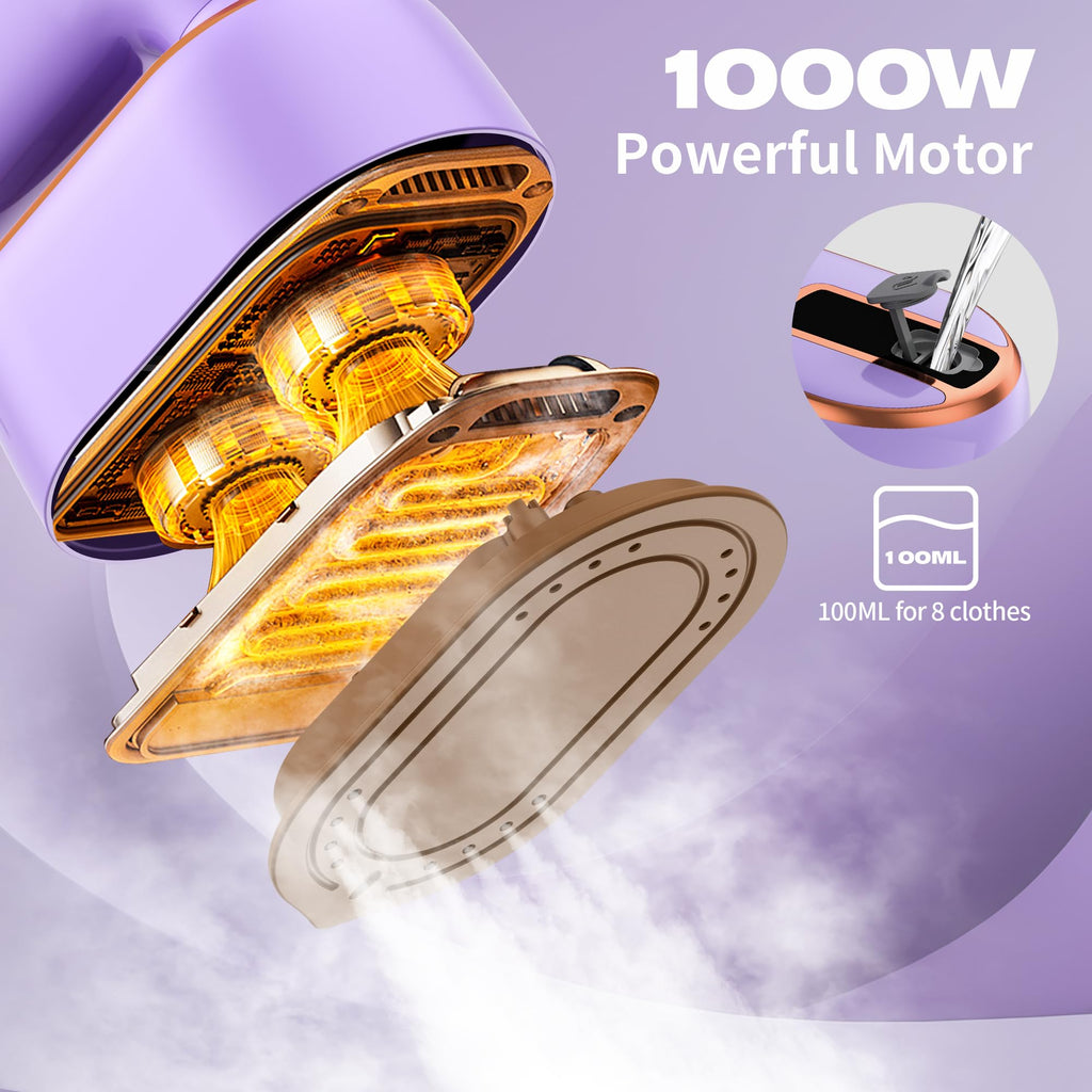 Portable Travel Steamer for Clothes, 2 in 1 Small Spray, 180° Rotating Handle, Lightweight, Quick-Heating, Easy to Use (Purple)