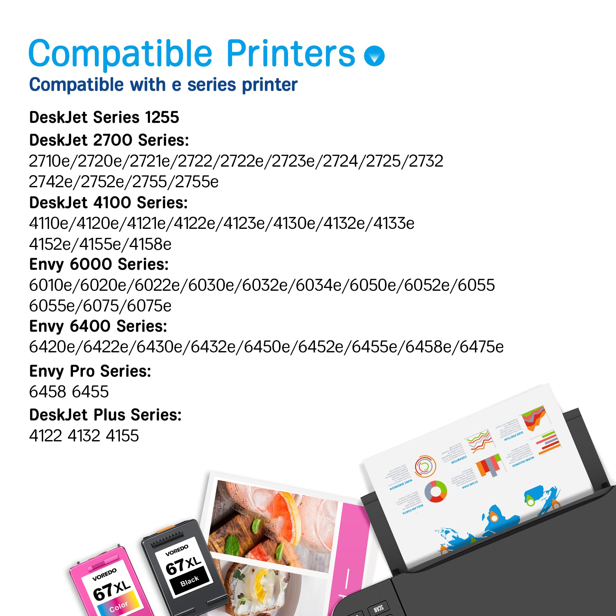 67 XL Ink Cartridges for 67XL HP67XL Black Ink Cartouche Encre for 67 Combo Pack for 67 XL for HP 67 Ink Cartridges for Envy 6000 6055 6052 6032 6075 Printer