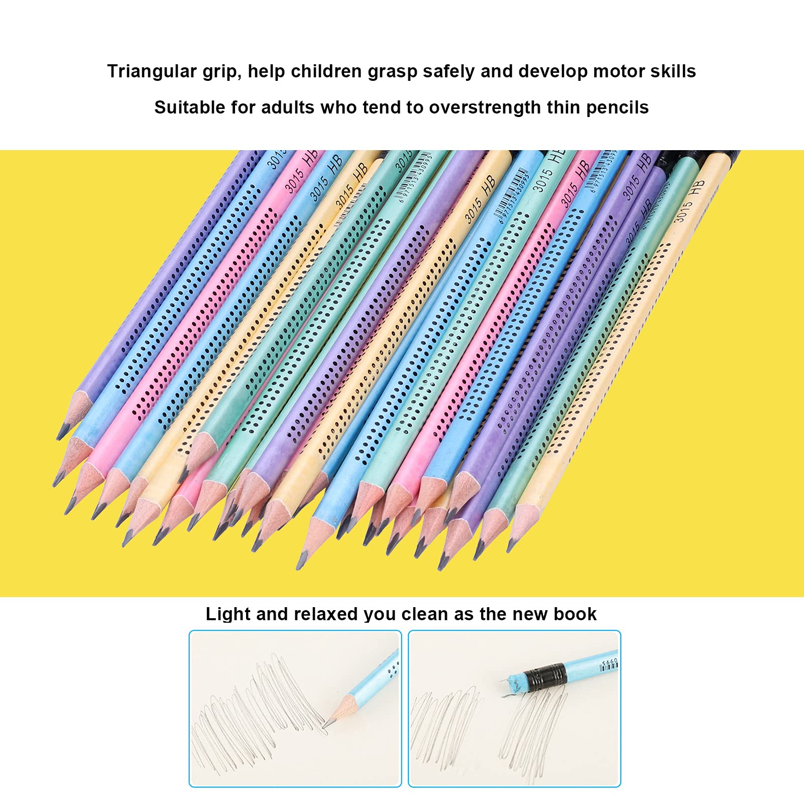 Writing Pencil, 30Pcs HB Pencil Non‑Slip Multi‑Color with Eraser Children Student Writing Drawing Tools With Triangular Barrel