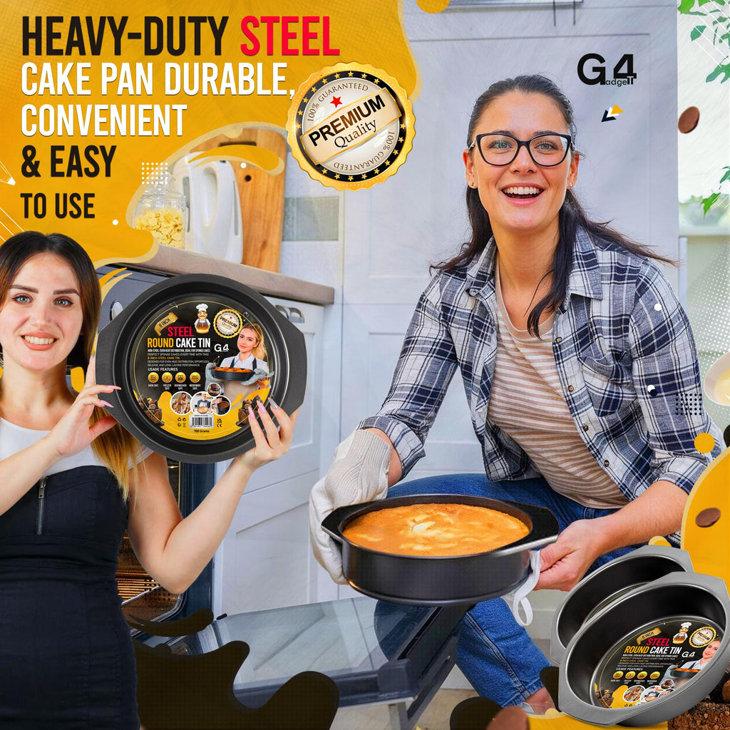 G4gadget 8 Inch Round Cake Pans, Non stick Deep Baking Pan for Round Layer & Cheese cake, Non-Toxic Healthy Metal Cake Tin for Birthday Wedding Party, Straight Side & Dishwasher Safe - Set of 2