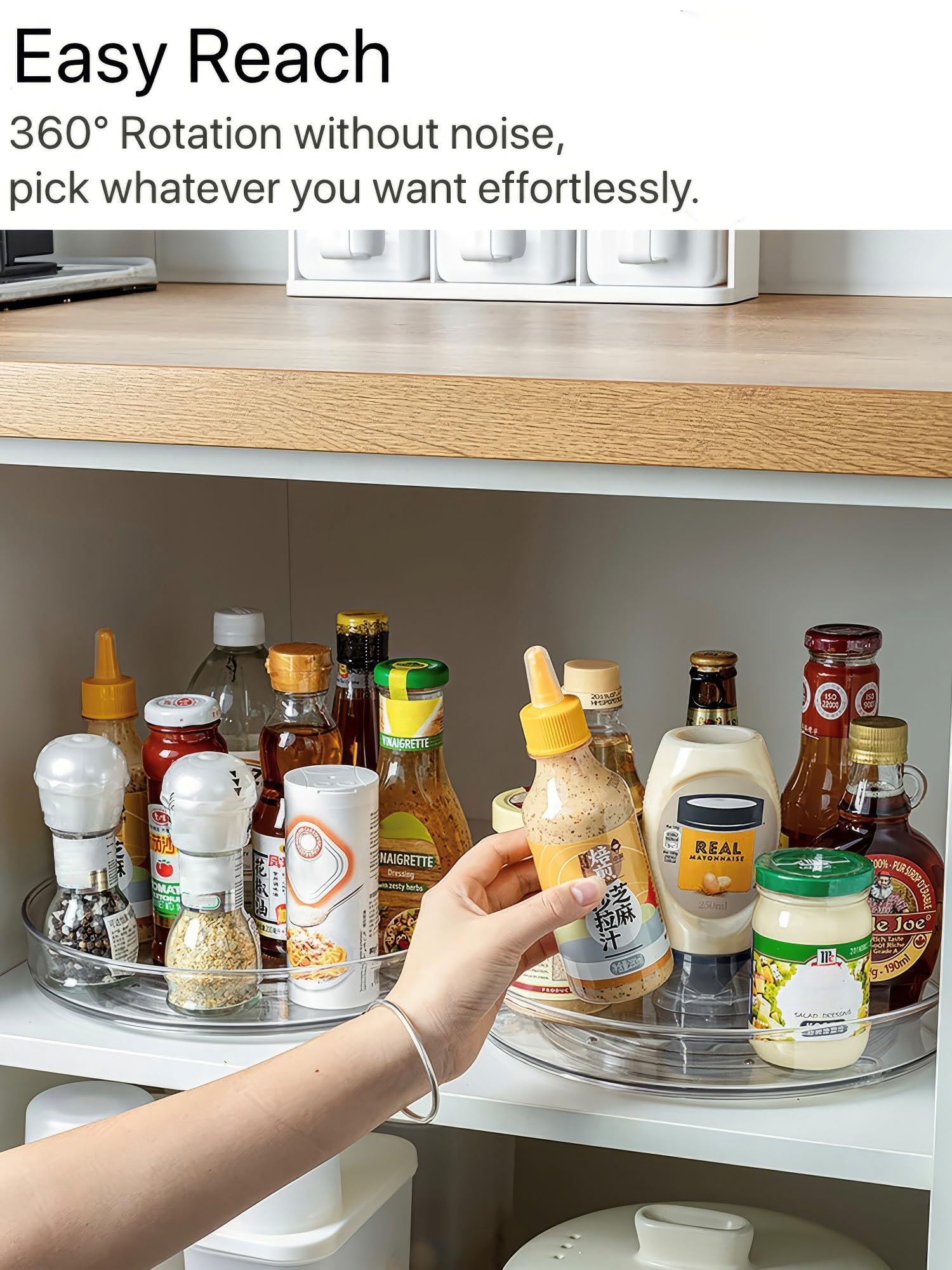 2 Pack Large Lazy Susan Rotating Turntable Organizer - for Kitchen/Bathroom, Pantry, Cabinet, Fridge, Countertop, Vanity - Clear Spinning Food Storage Container for Spices, Condiments, 10.6 Inches