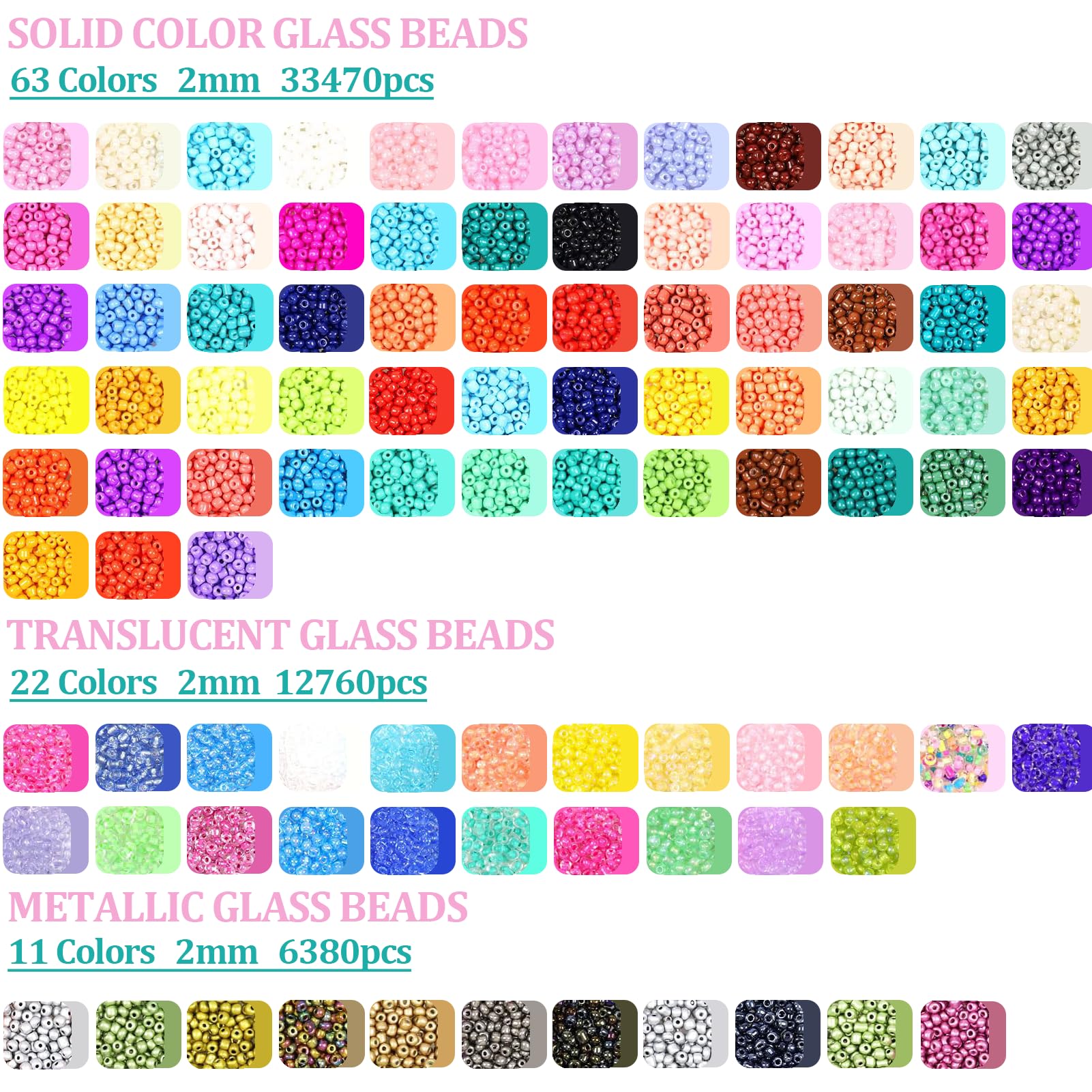 50600pcs 96 Colors 2mm Glass Seed Beads for Jewelry Making Kit, 300pcs Letter Beads, Small Seed Beads Kit for Bracelets Necklace Ring Making, DIY, Art, Craft Kit with Elastic String and Charms