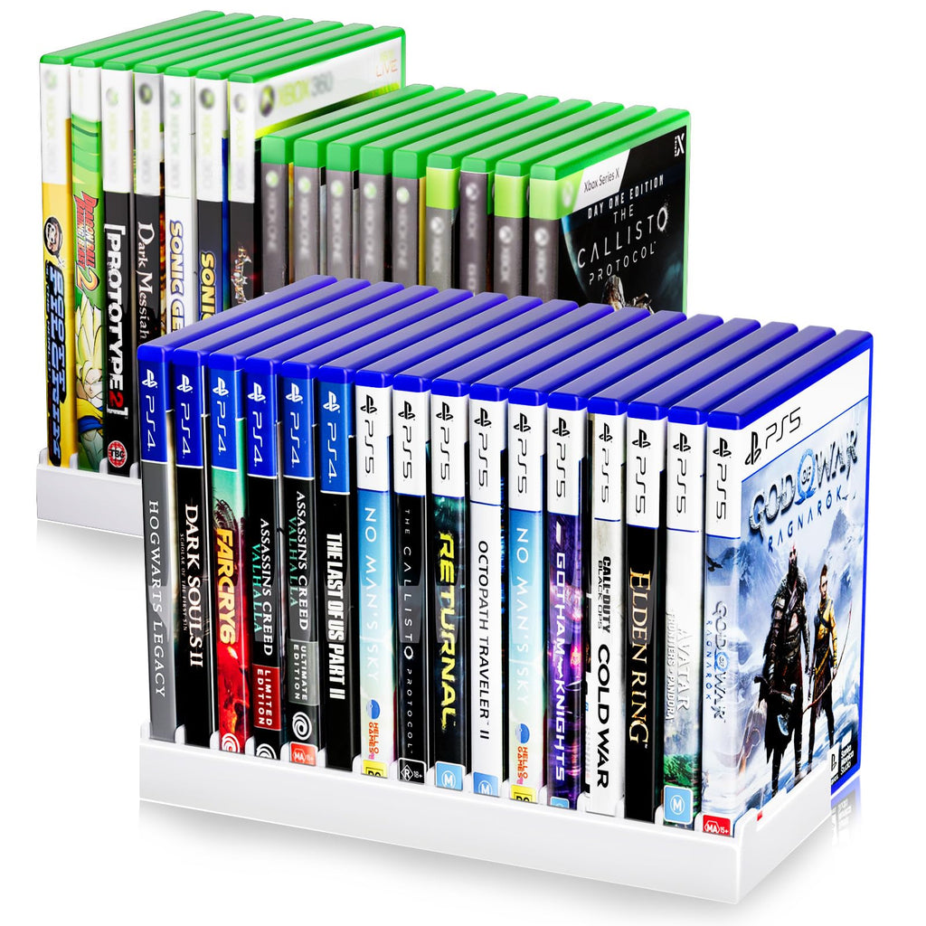 Nargos Video Game Storage Holder for for PS5/ PS4/ PS3/ PS2/ Xbox One/Xbox 360 and Xbox Series X/S/Wii/Switch/Switch 2 Game Cases, DVD and Blu-Ray Organizer for Desk (2, White)