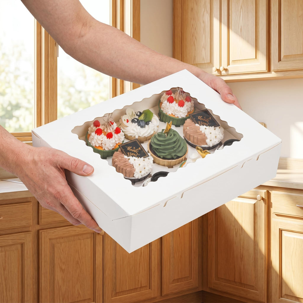 Jucoan 20 Pack Cupcake Boxes 12 Counts White Paper Cupcake Container with Inserts and Window, Bakery Container Dozen Cupcake Carrier Boxes for Muffins, Cookies, Pastry