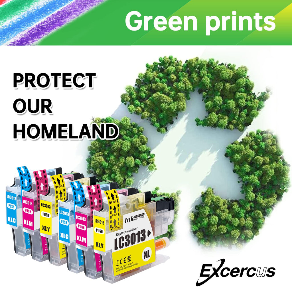 EXCERCUS LC3013 LC3011 Ink Cartridge Replacement for Brother LC3013 XL LC 3013 LC-3013 LC3011 Ink Compatible with MFC-J491DW MFC-J497DW MFC-J690DW MFC-J895DW Printer (2C 2M 2Y)
