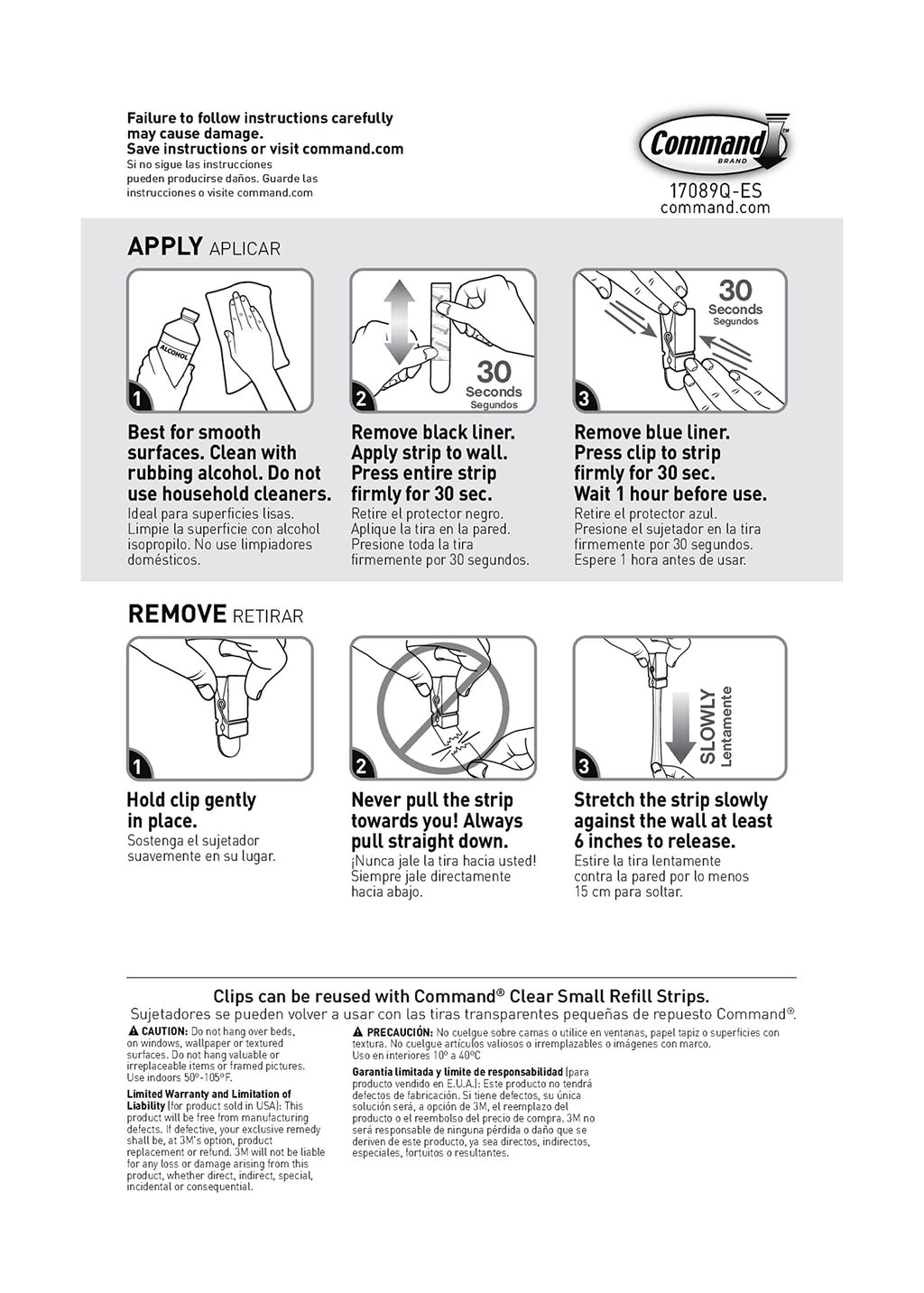 Command Spring Clips, Quartz, 8-Clips (17089Q-8ES)