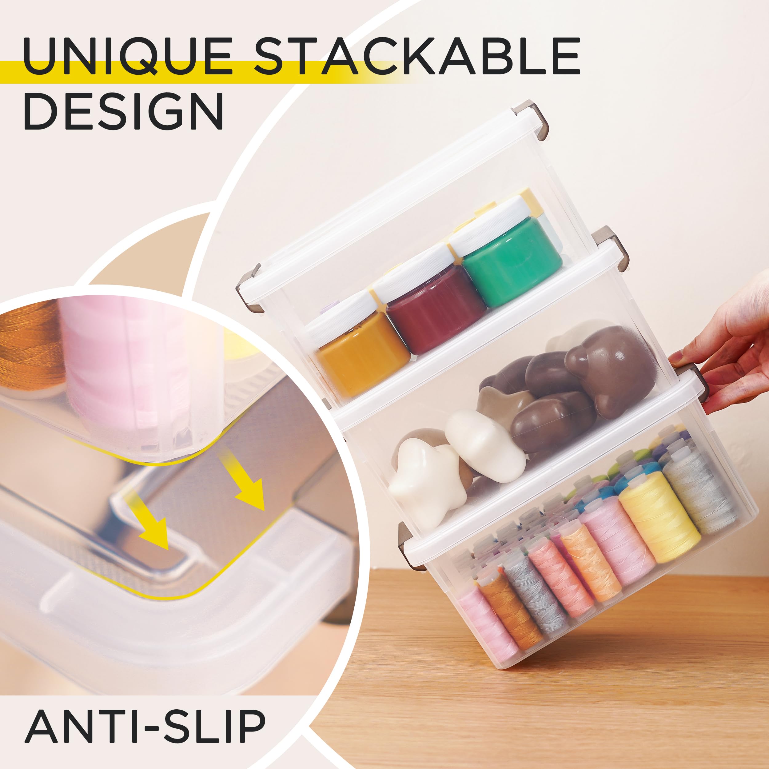 Citylife 8 Packs 3.2 Qt./ 3 L Small Storage Bins with Lids Plastic Storage Containers for Organizing Stackable Clear Storage Boxes Storage case