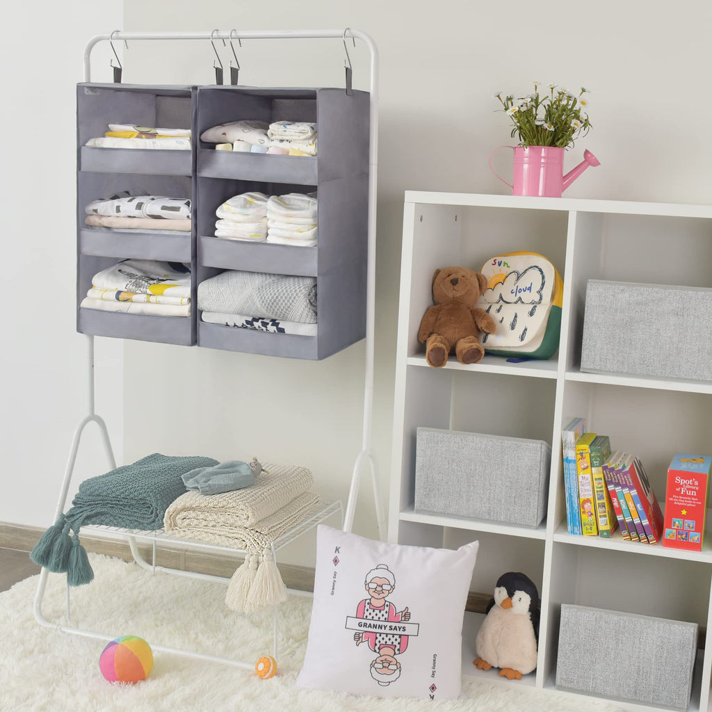 GRANNY SAYS 3-Shelf Closet Hanging Organizers, Pack of 2 Hanging Storage Shelves, Garde Robe Organisation, Foldable Hanging Closet Storage Organizer, Short Hanging Shelf Organizers for Closet, Grey