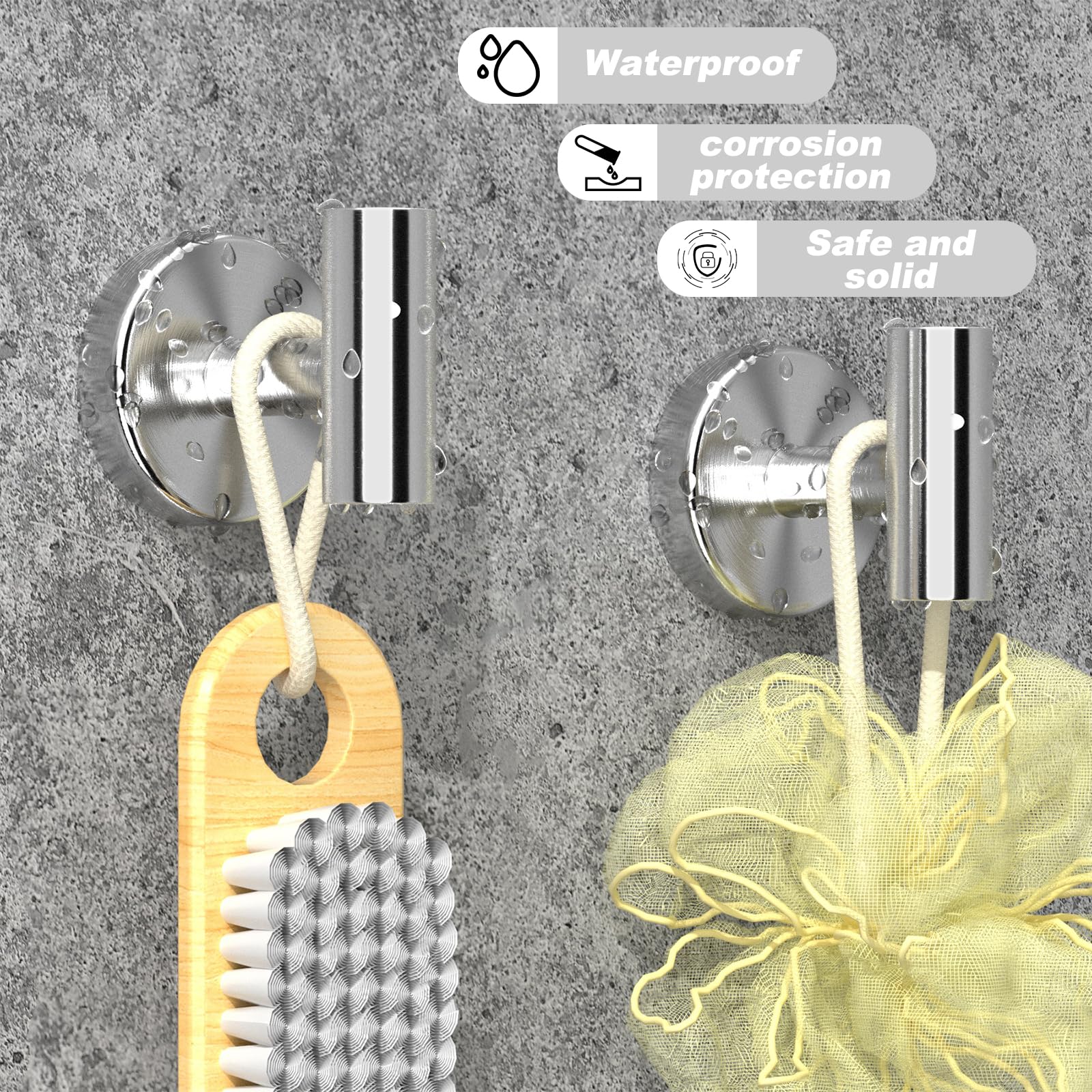 stusgo 6 Packs Silver Towel Hook for Bathroom Wall, Drilling Coat Towel Holder, Matte Silver Finish Robe Hooks, Stainless Steel Towel Hooks for Hanging, Bathroom Hooks Drilling