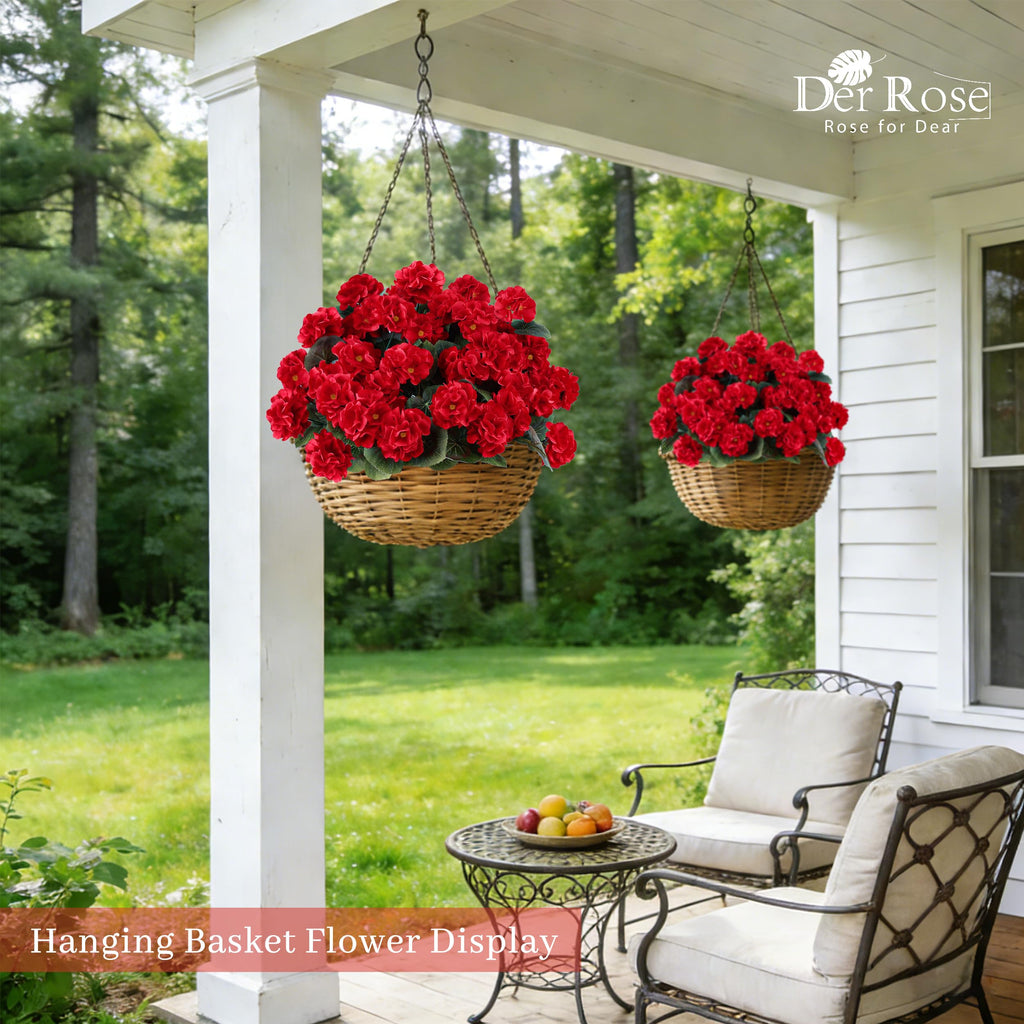 Der Rose 6 Pack Red Artificial Flowers Geraniums for Outdoors Fake Outdoor Flowers UV Resistant for Window Box Porch Patio Garden Decor