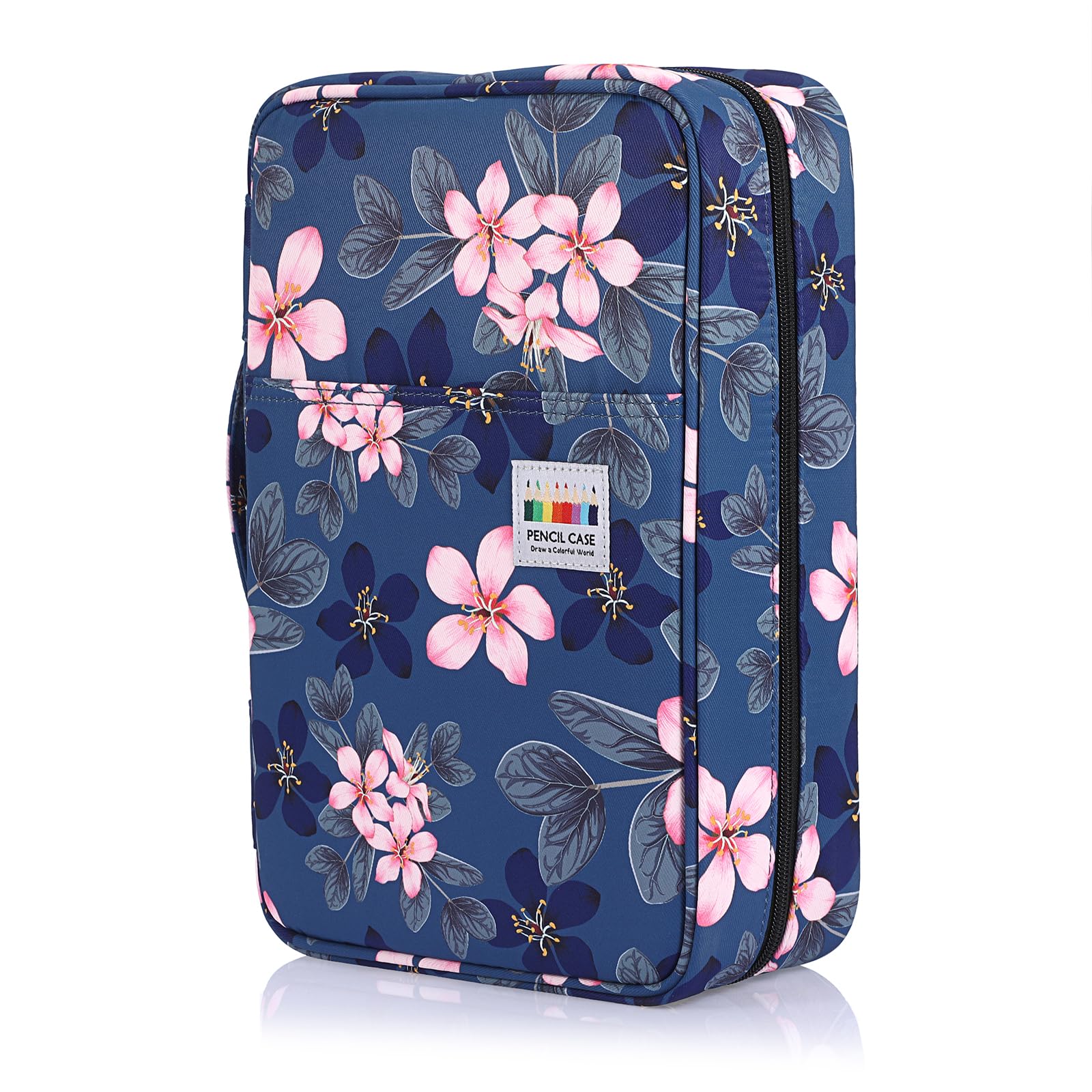 BTSKY 100 Slots Pencil Case Can Hold 300 Colored Pencils or 204 Gel Pens, Pencils/Gel Pens Organizer Waterproof Travel Case Colored Pencil Case Organizer for Artist Painter Writers, Pink Flower