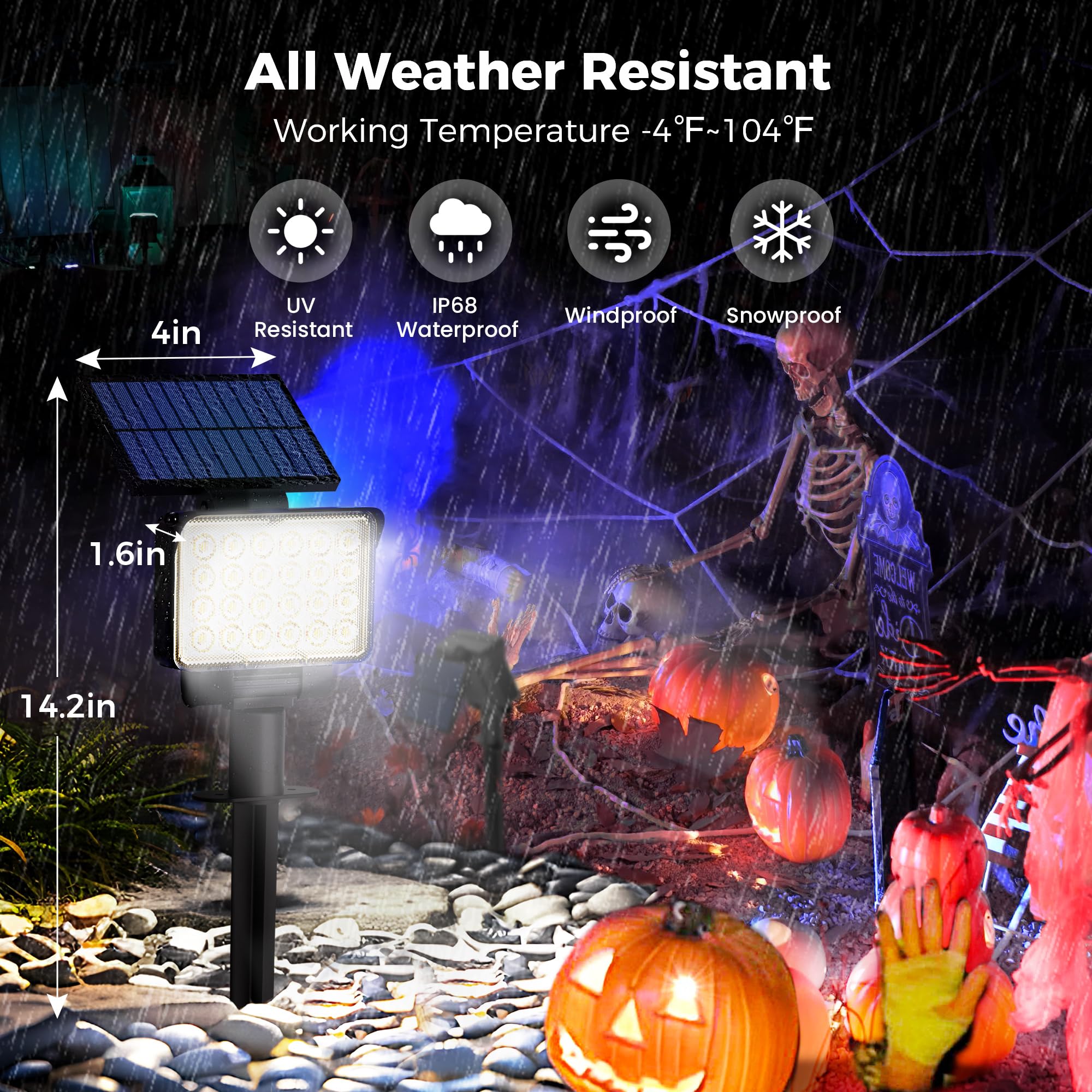 COOZAMING Solar Spot Lights Outdoor Waterproof for Flag, Tree, House, Garden, Yard, Landscape Spotlights for Accent Uplighting Halloween Christmas Decorations-1 Pack