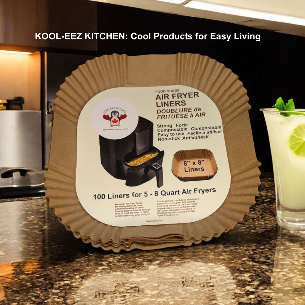 100 Air Fryer Liners - 8" x 8" Non-Stick Parchment Liners and Baking Paper Inserts for 5-8 Quart Air Fryers and 9" Square Pans and Casserole Dishes. from KOOL-EEZ Kitchen