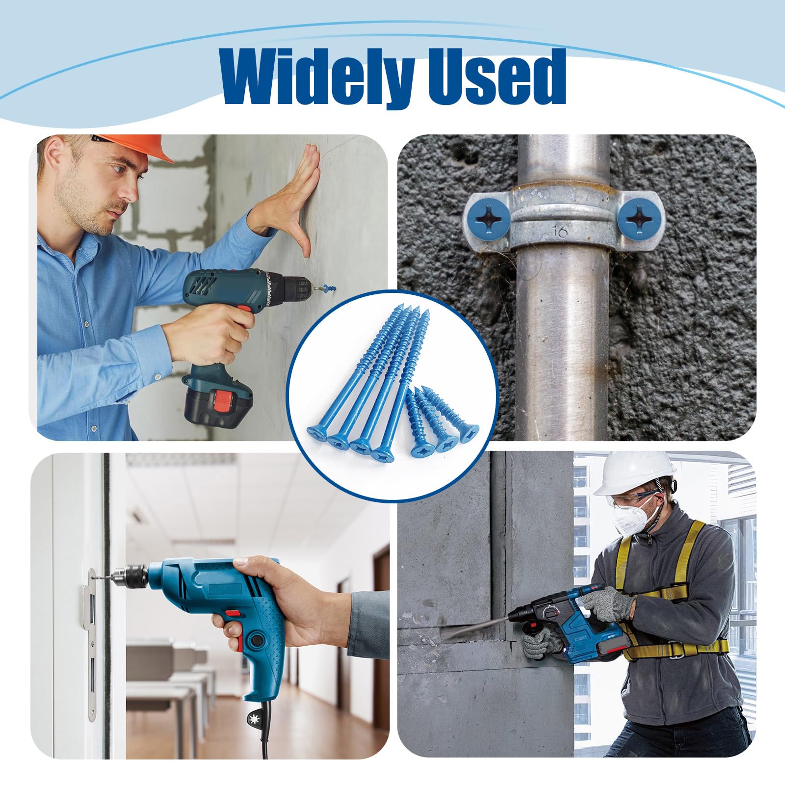 ANCHOREASE 3/16″×1-3/4″ (200Pcs) Flat Head Concrete Screw Anchor, Blue Screw, for Anchoring to Masonry, Block or Brick