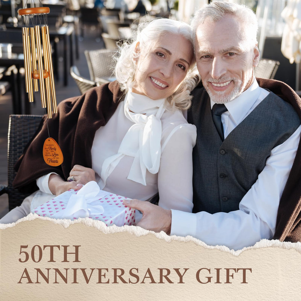 Leebbsin 50th Anniversary Wedding Wind Chime - Romantic Golden for Couple, Parents, Wife, Husband, Friends - Keepsake Ideas