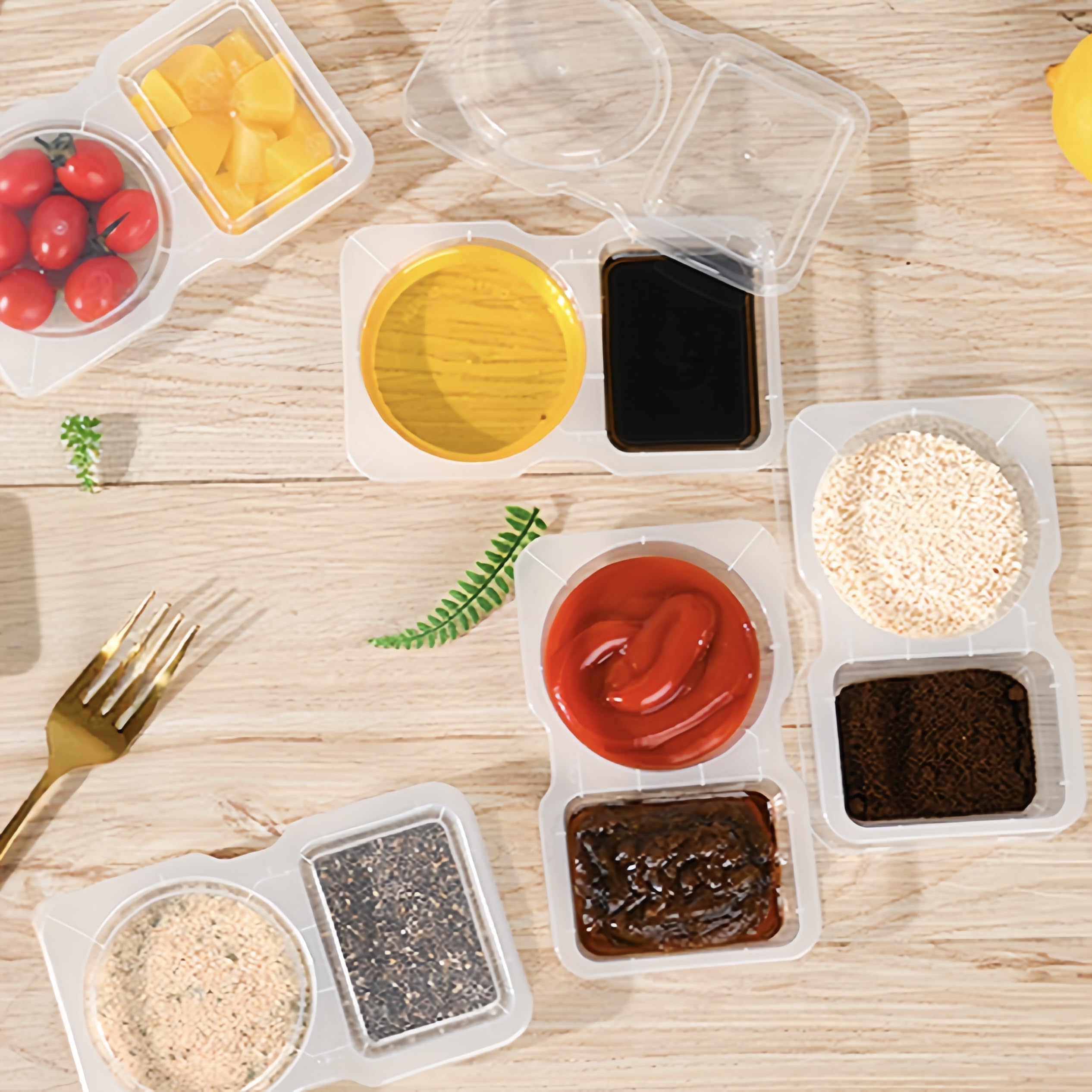 Pure Future 20-Pack Reusable Double Compartment Snack Containers with Lids - BPA-Free PP Meal Prep Bento Boxes for Kids Lunch, Fruit & Dips, Microwave/Dishwasher Safe