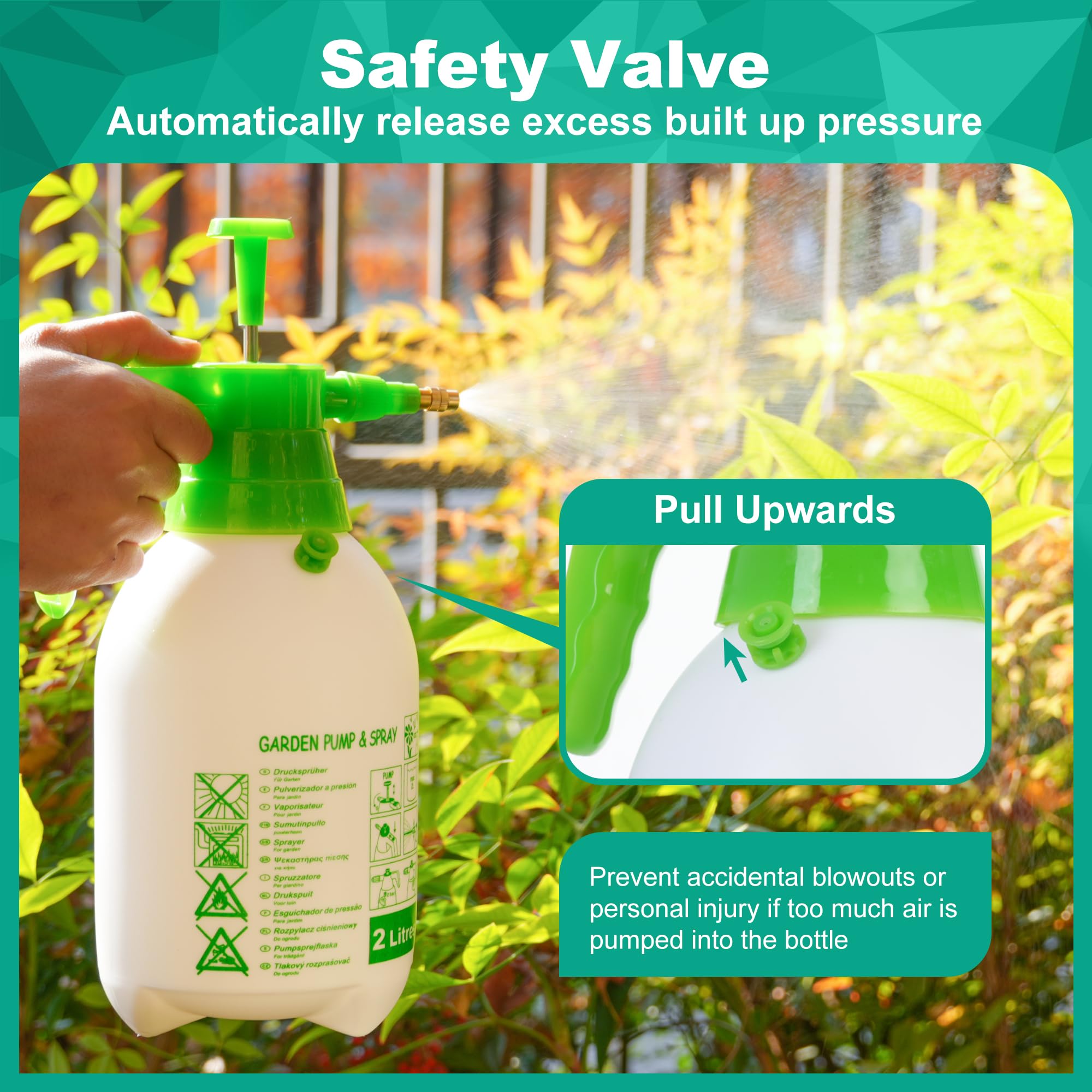 MaxWorks 51021 Hand Pump Sprayer Bottle 2L 0.5 Gal for Garden Indoor Outdoor Home with Adjustable Brass Nozzle of Mist Setting with Lock Switch