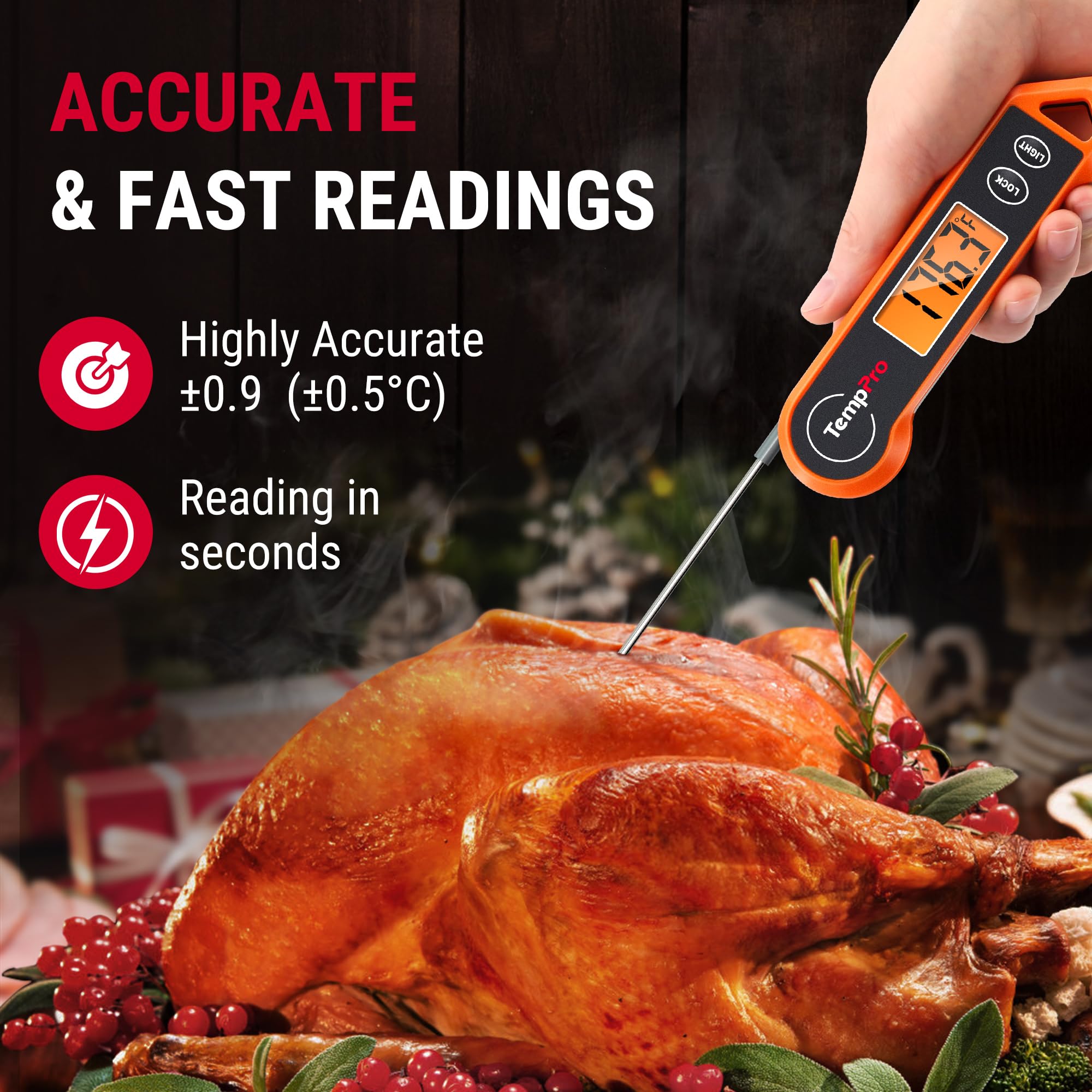 ThermoPro TP19H Digital Meat Thermometer for Cooking with Ambidextrous Backlit, Waterproof Kitchen Food BBQ Grill Smoker Oil Fry Candy Instant Read