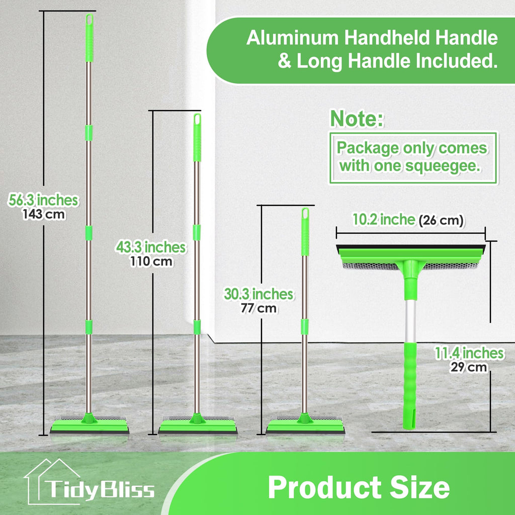 TidyBliss Window Cleaning Tools with Extension Pole 56”, Professional Car Windshield Washing Squeegee Kit, Household Glass Cleaner Sponge Scrubber for Mirror Home Outdoor (Green)
