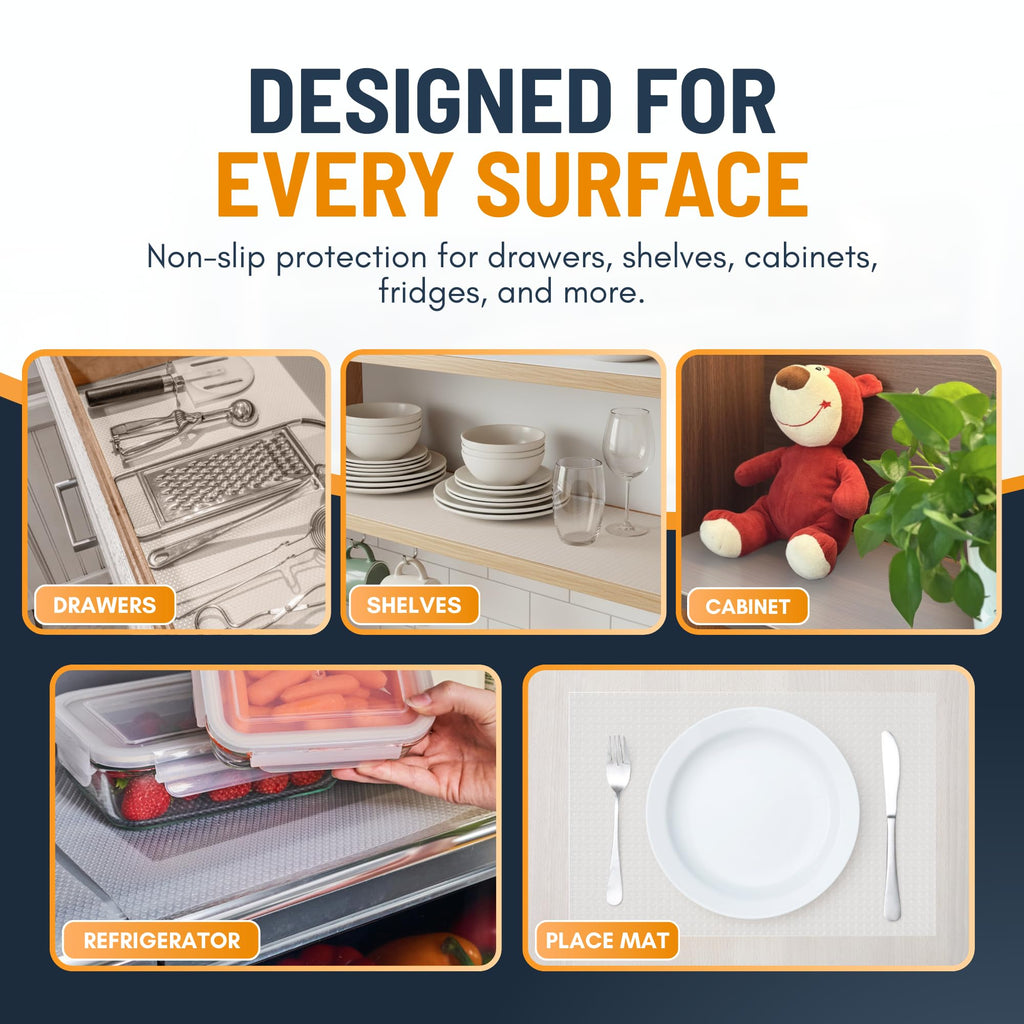 Drawer Liner Shelf Liners for Kitchen Cabinets Non-Adhesive by Linda’s Essentials (17.5 x 240 Inches) - Non-Slip Easy Clean Kitchen Cupboard and Cabinet Protector, Waterproof Mat, Clear Roll