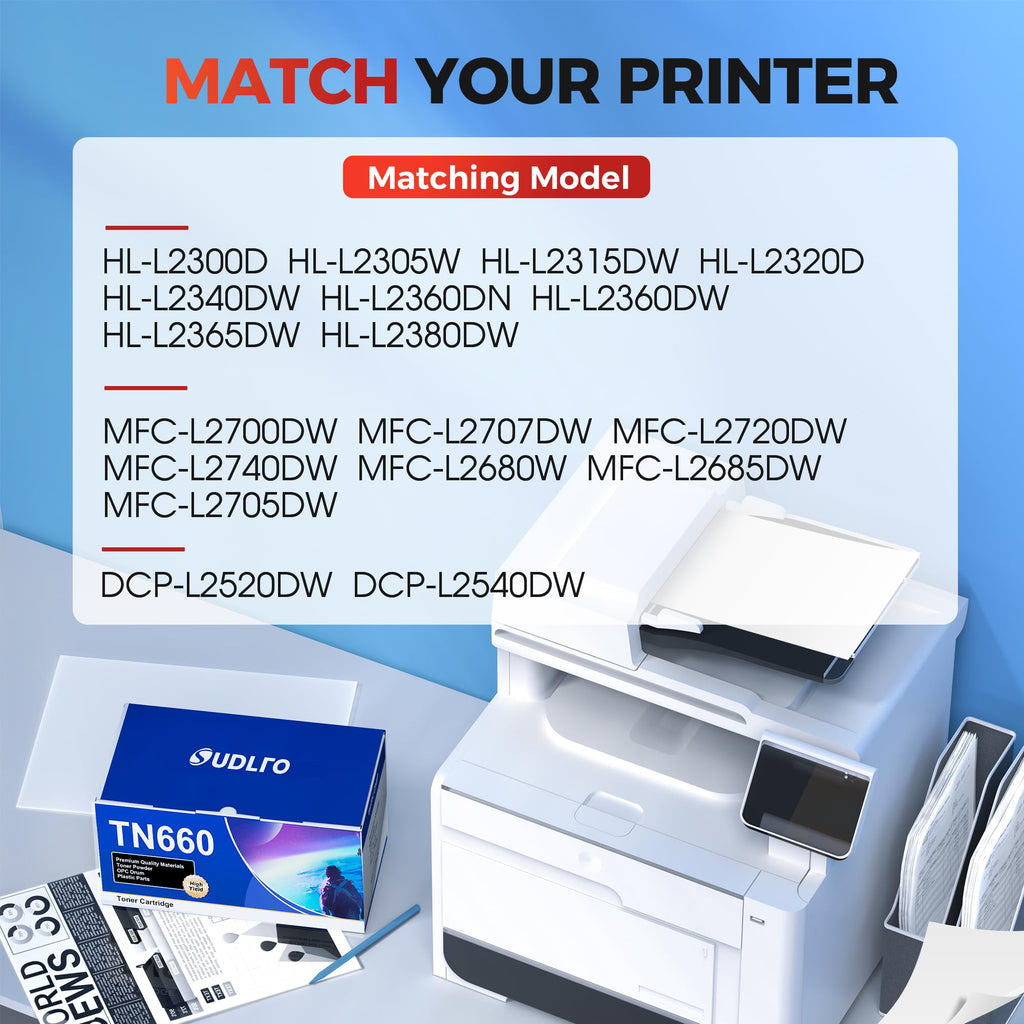 TN660 TN-660 Toner Cartridge Replacement Compatible for Brother TN660 TN630 TN-630 TN-660 Use for HL-L2300D HL-L2380DW HL-L2320D DCP-L2540DW HL-L2340DW HL-L2360DW HL-L2305W (2 Black)