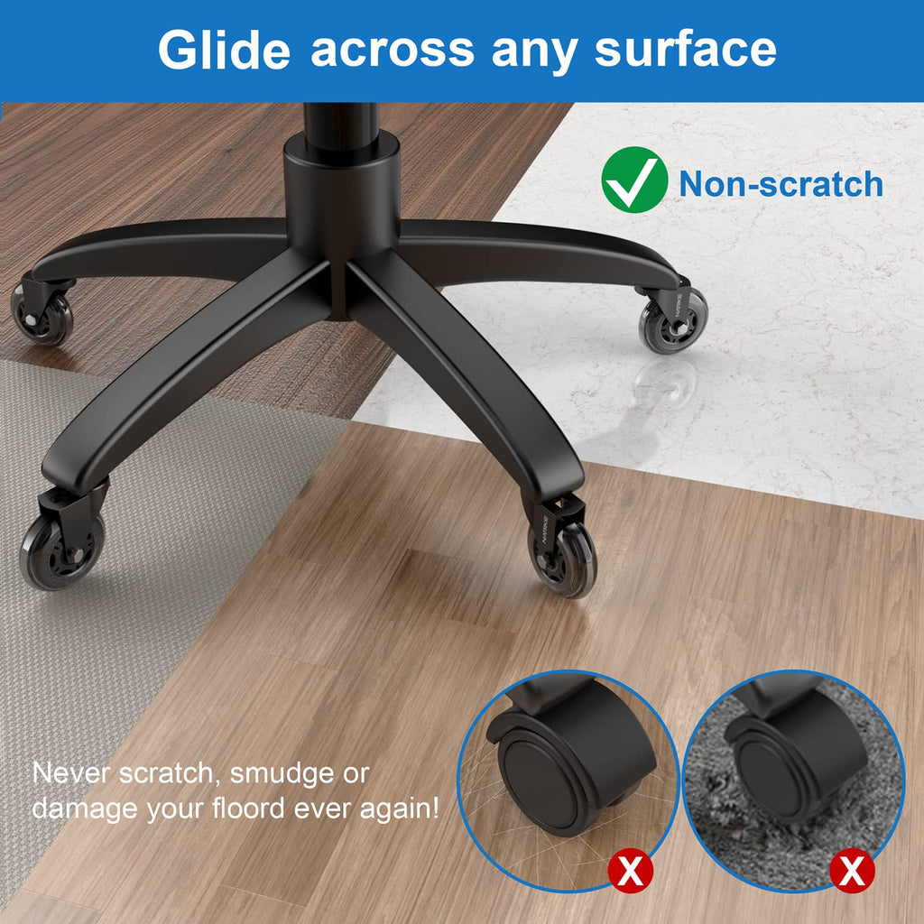NATRKE Office Chair Wheels Replacement, 3 Inch Rubber Casters for Swivel Chairs, 11mm x 22mm Stem Universal Fit for Hardwood Floors & Carpet, Heavy Duty 5-Pack, Supports 661 lbs (300 kg)
