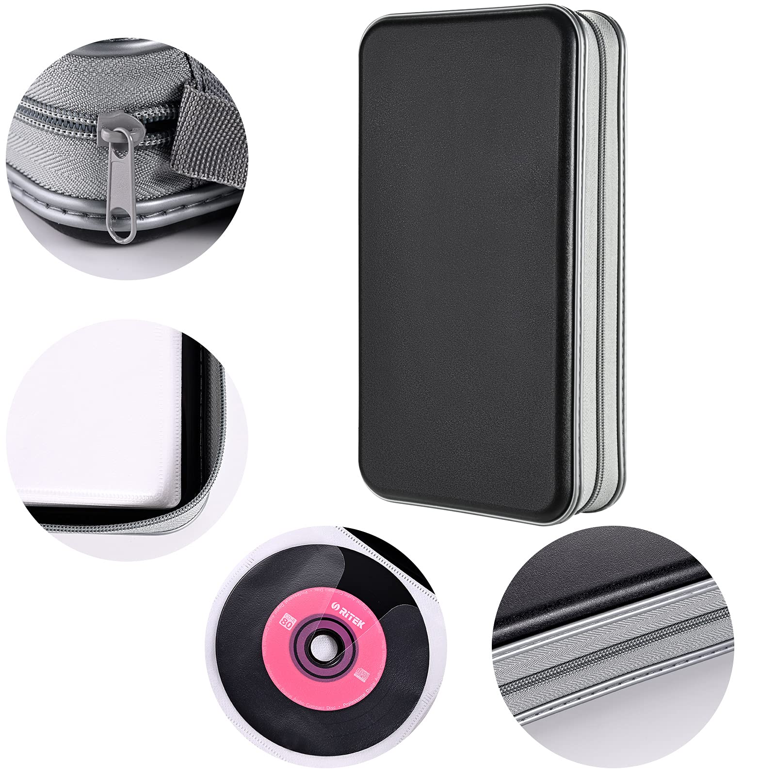 LIOVODE DVD Case, 96 Capacity CD Case Media Storage Holder Wallet Disc Collection Hard Plastic Booklet Organizer for Car (Black)
