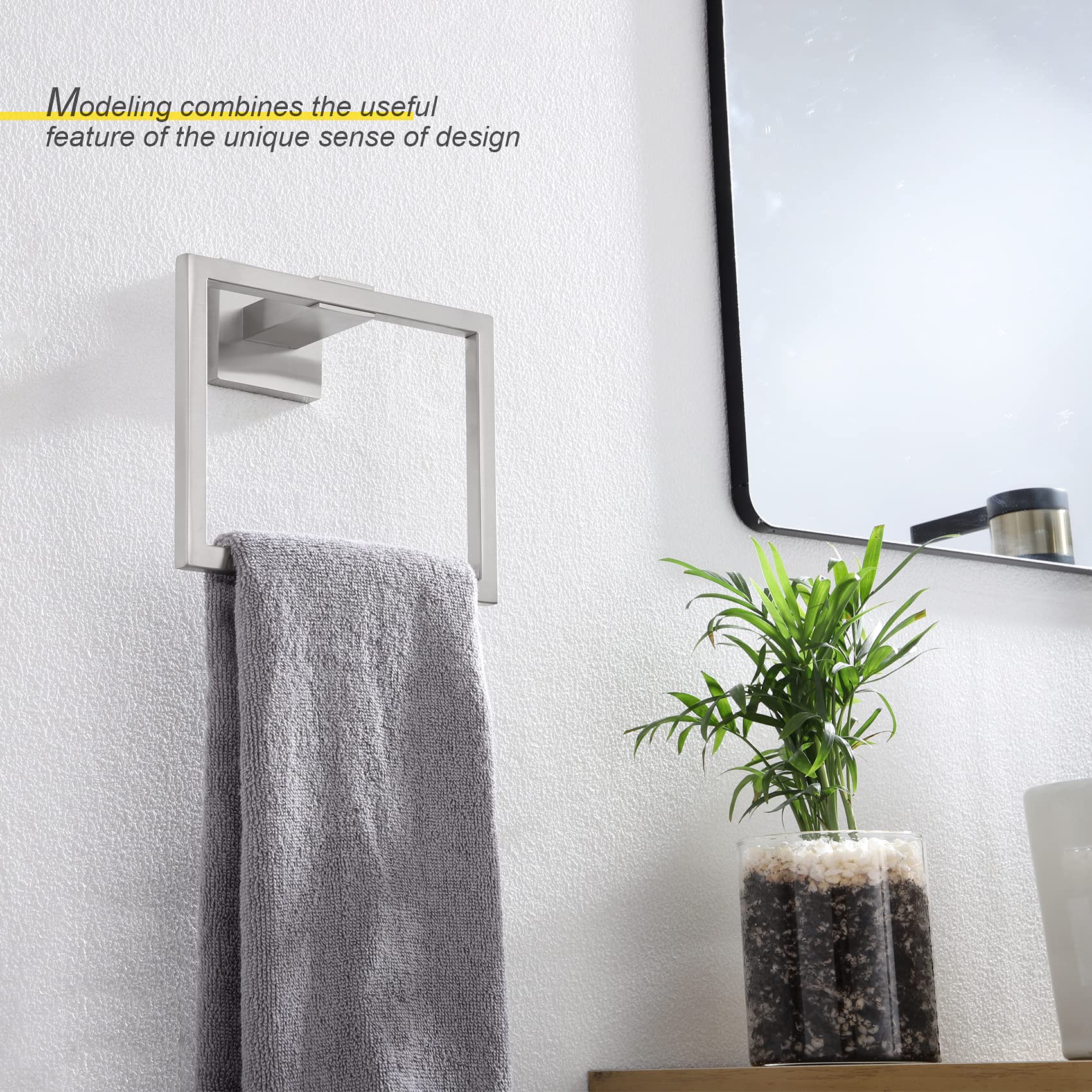KOKOSIRI Bath Towel Ring Towel Hanger Bathroom Towel Holder Towel Rack Wall Mounted Stainless Steel Contemporary Style, Brushed Steel, B3004BR