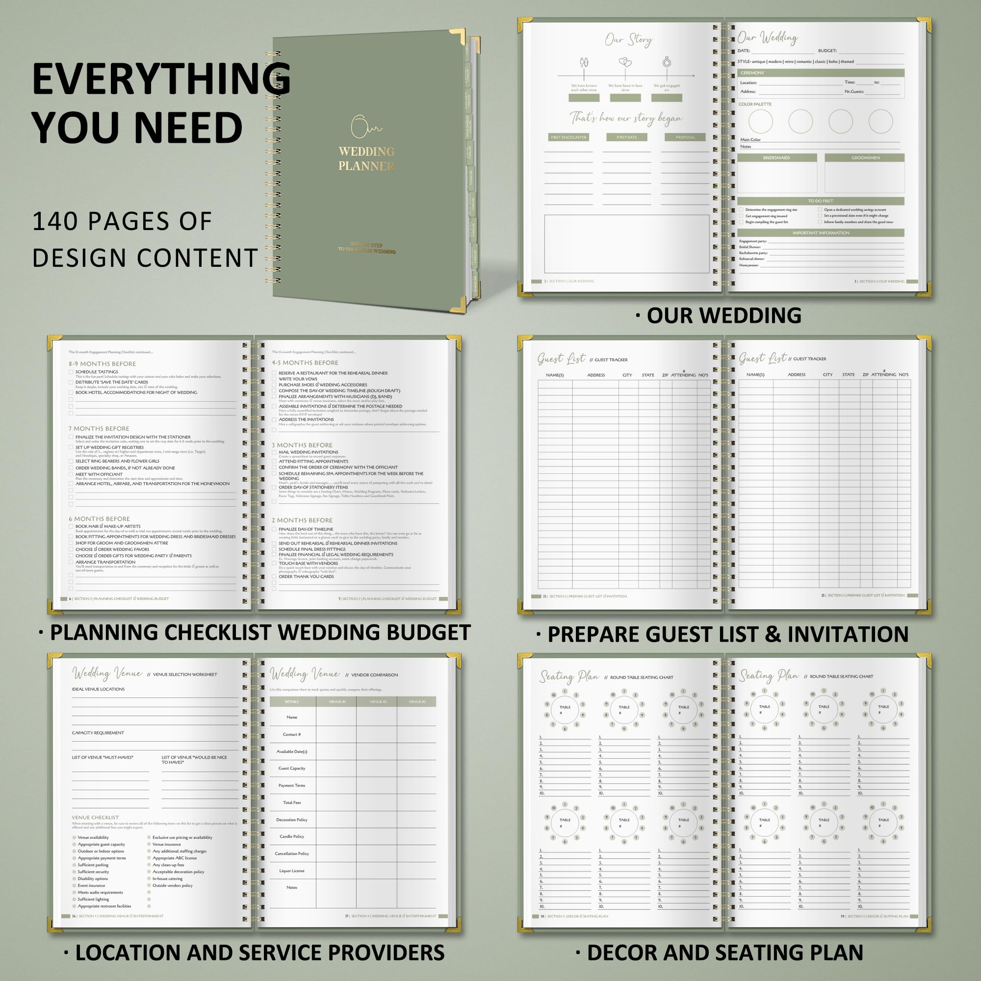 BIROYAL Wedding Planner Book and Organizer - A4 Wedding Planning Book with Checklist, Calendar & Tips - Makes Your Countdown Planning Easy - Engagement Gifts for Newly Engaged Couples, Future Brides
