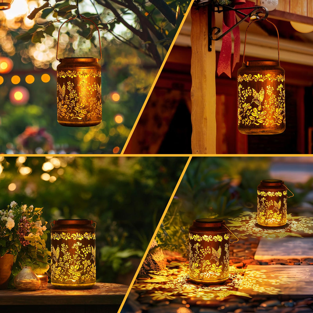 Hummingbird Solar Lanterns Outdoor - OxyLED Metal Waterproof Solar Garden Lanterns, Hanging Lanterns Solar Powered with Handle for Table Pathway Walkway, Birthday Gift for Mom Grandma Women