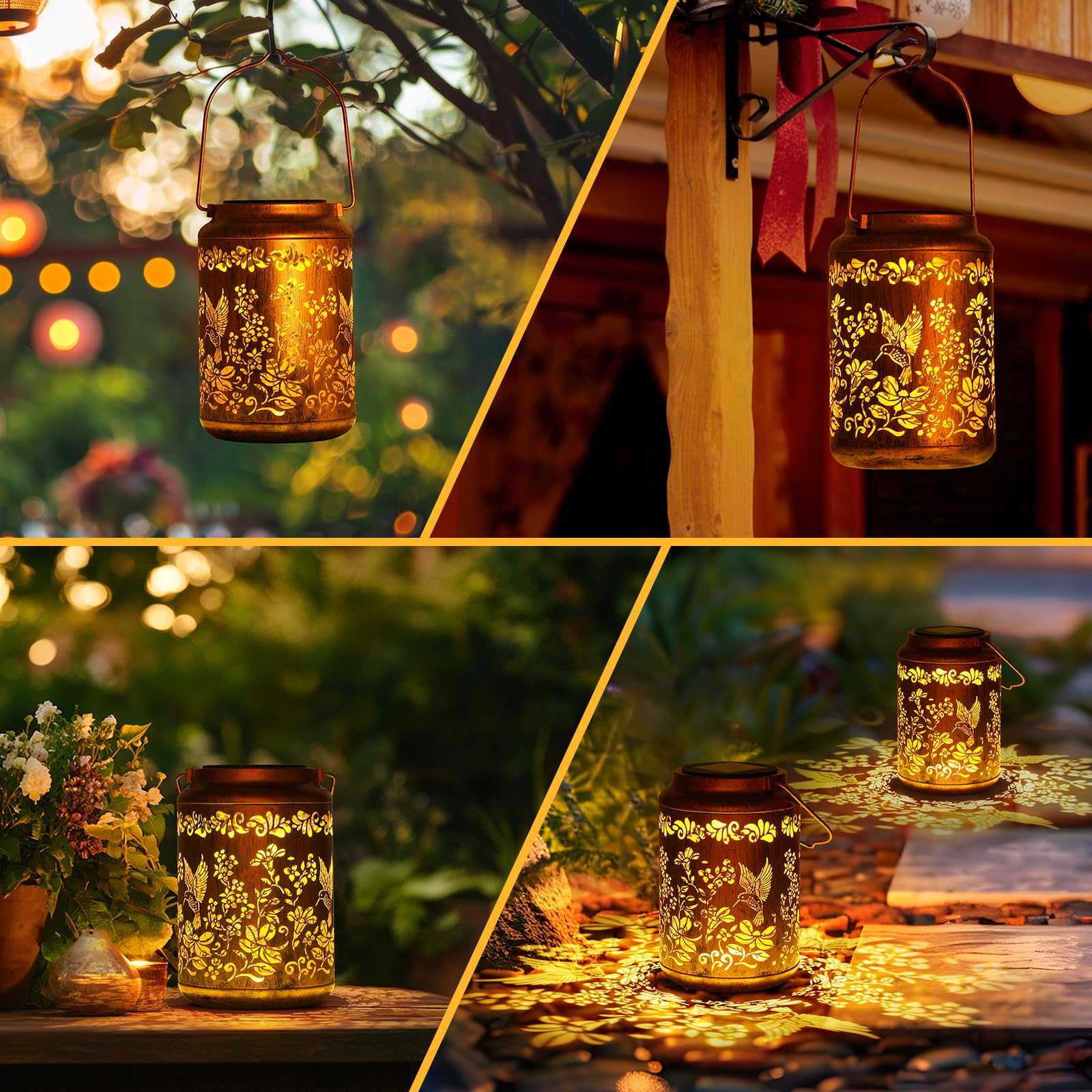 Hummingbird Solar Lanterns Outdoor - OxyLED Metal Waterproof Solar Garden Lanterns, Hanging Lanterns Solar Powered with Handle for Table Pathway Walkway, Birthday Gift for Mom Grandma Women
