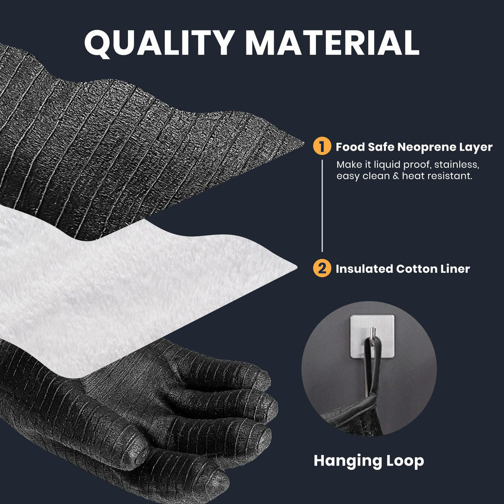 GEEKHOM 18-Inch Heat Resistant BBQ Gloves 932°F Waterproof Long Sleeve Cooking Gloves, Non-Slip Silicone Grip Grill Gloves for Grilling, Smoker, Oven, and Kitchen Use
