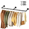 Pickpiff Vintage Clothes Rack, 55" Industrial Pipe Wall Mount Garment Rack, Space-Saving Heavy Duty Clothes Hanger for Closet Storage, 3 Bases, 1-Pack with 6 S-Hooks