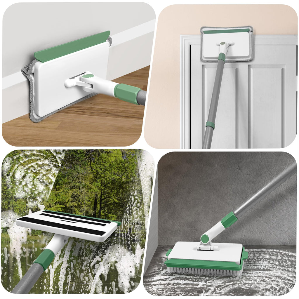 DALIPER Baseboard Cleaner Tool with Handle, Wall Cleaner Mop with 54.7'' Adjustable Long Handled 1 Scrubber Brush Mop Head and 4 Reusable Cleaning Pads for Baseboards Cleaning, Ceiling, Skirting Board