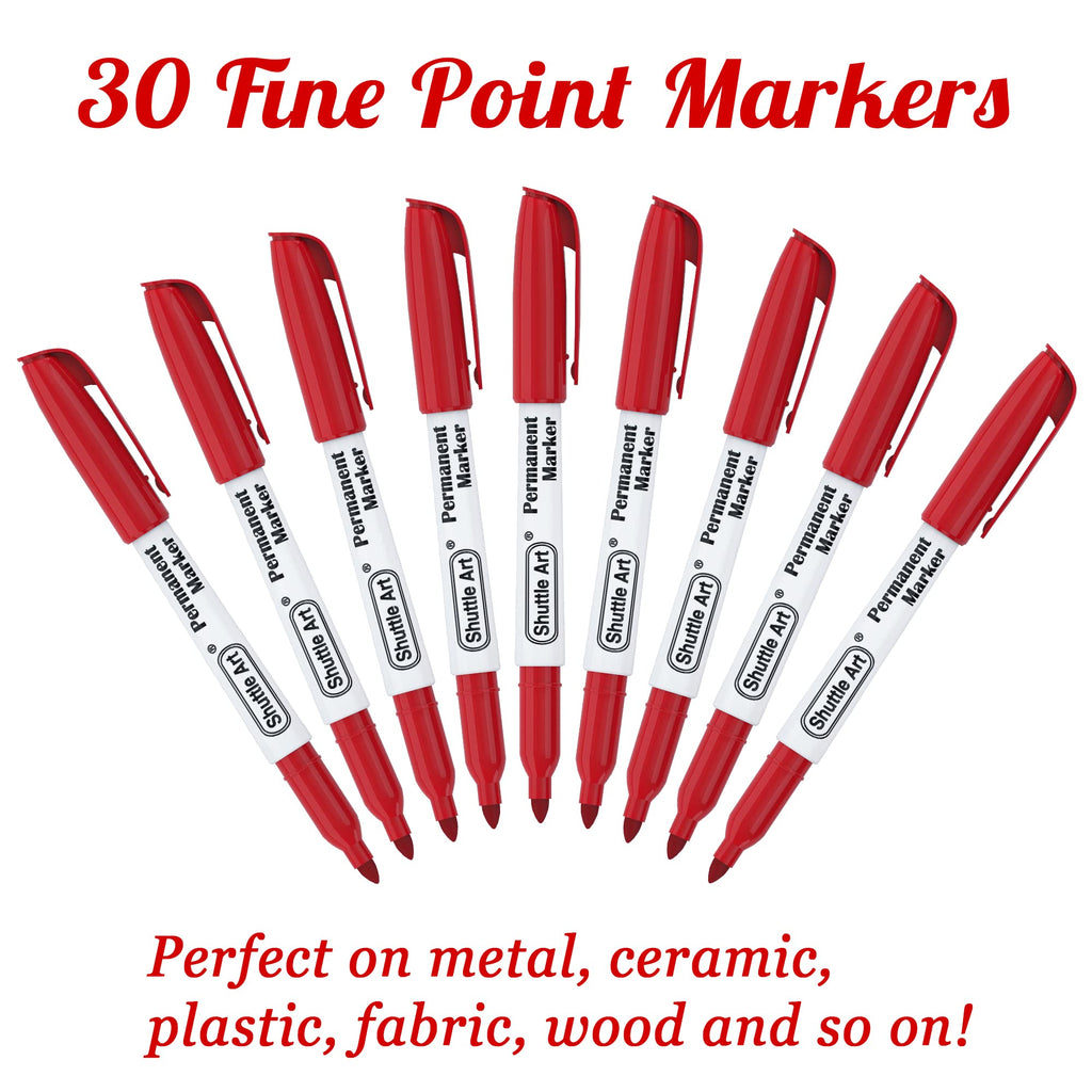 Shuttle Art Permanent Markers, 30 Pack Red Permanent Marker set,Fine Point, Works on Plastic,Wood,Stone,Metal and Glass for Doodling, Marking…