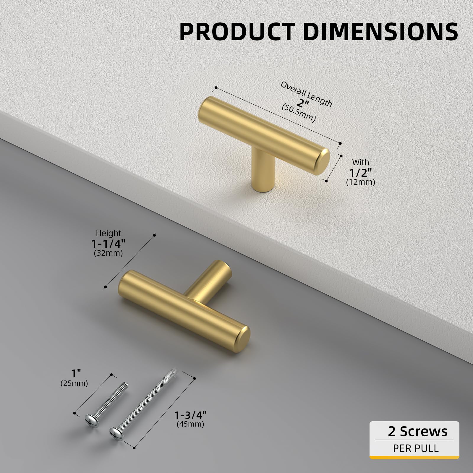 goldenwarm 15pcs Brushed Brass Single Bar Cabinet Cupboard Drawer Door Handle Pull Knob for Furniture Kitchen Hardware Overall Length 2in