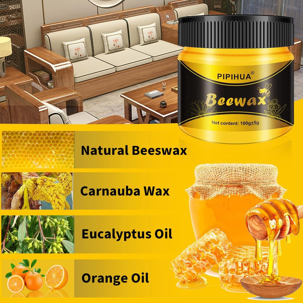 PIPIHUA Beeswax Furniture Polish, Wood Seasoning Beeswax for Furniture Waterproof & Repair Wood Wax for Floors Cabinets to Protect & Care, 4pcs Wax Polish with 8pcs Sponges