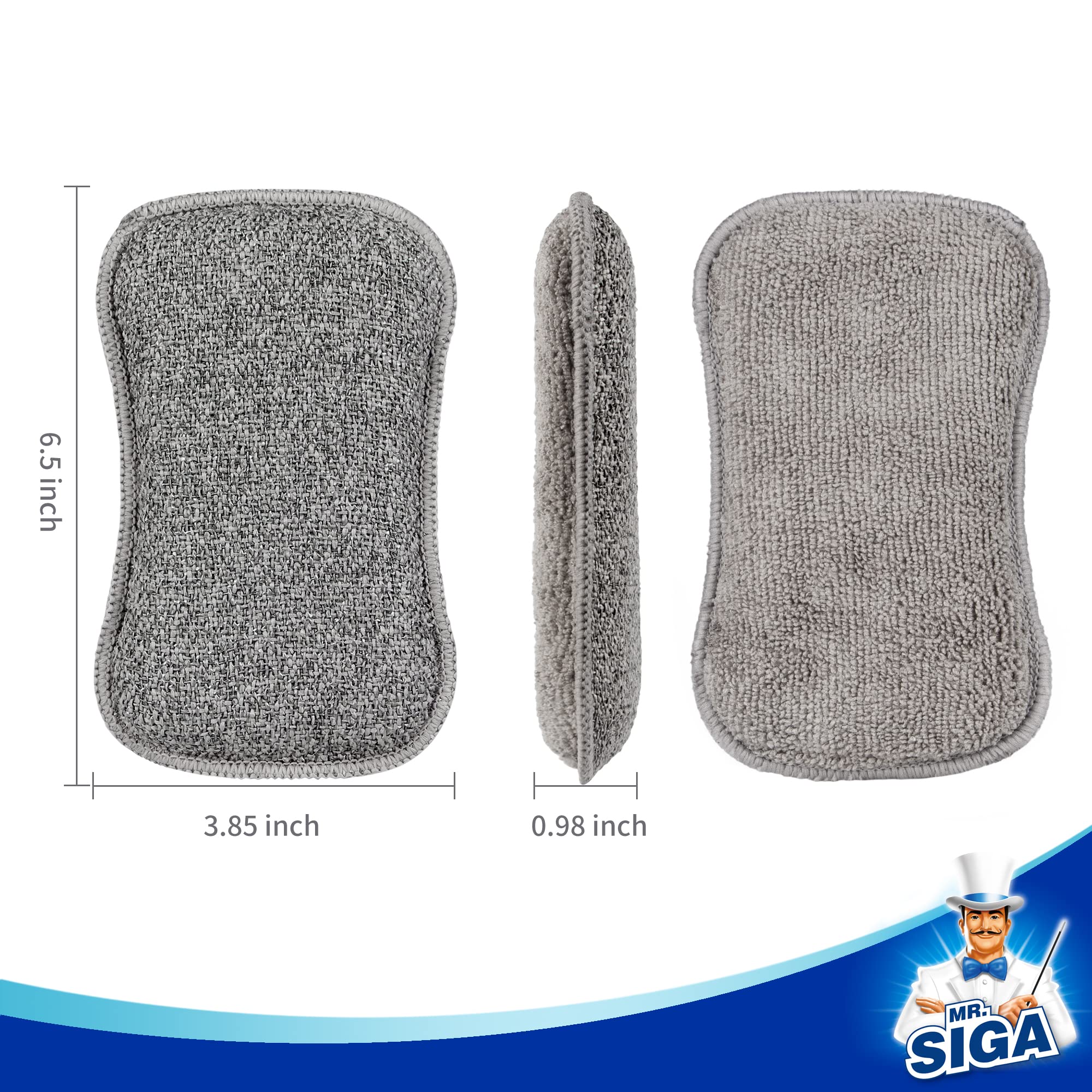 MR.SIGA Dual-Sided Scrub Sponges, Dishwashing Sponges for Kitchen, 6 Pack
