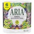 Aria 100% Recycled Toilet Paper, 1 Pack of 6 Rolls, 3 Soft Layers of Bath Tissue with Recyclable Paper Packaging