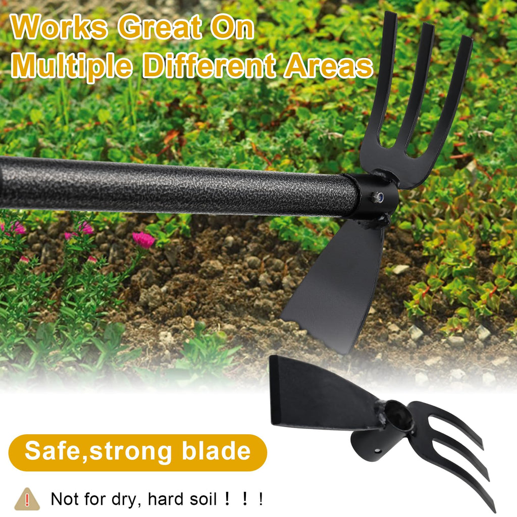 Garden Tool Hoe and Cultivator Hand Tiller with 45inch Adjustable Handle,Heavy Duty Garden Rake with Hoe, Hand Garden Tools Sturdy Sharp