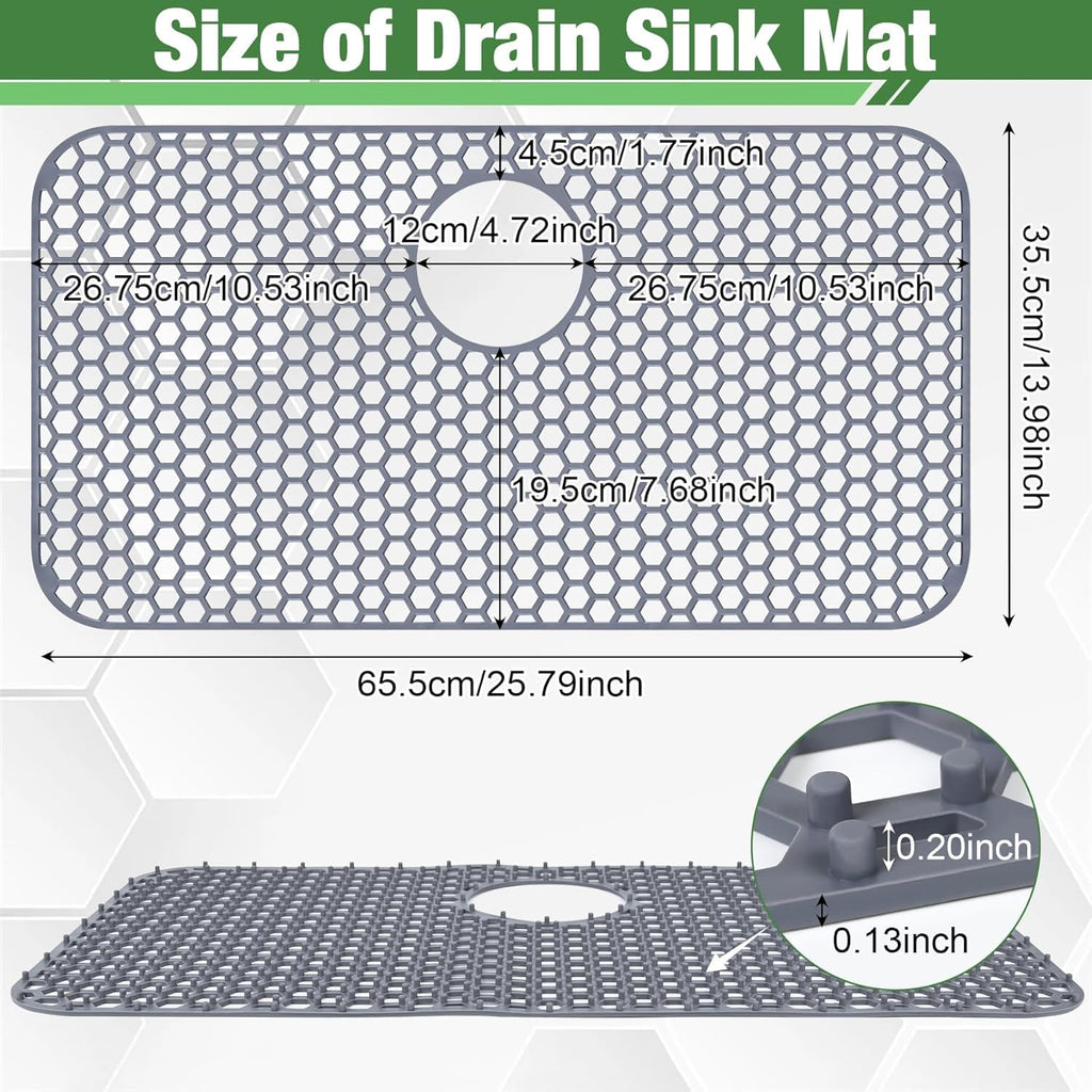 Inchoco Sink Protectors for Kitchen Sink Mat - 25.79"x13.98" Silicone Kitchen Sink Protector Mat for Protection of Stainless Steel Sink and Tableware, Farmhouse Sink Protector with Rear Drain (Grey)