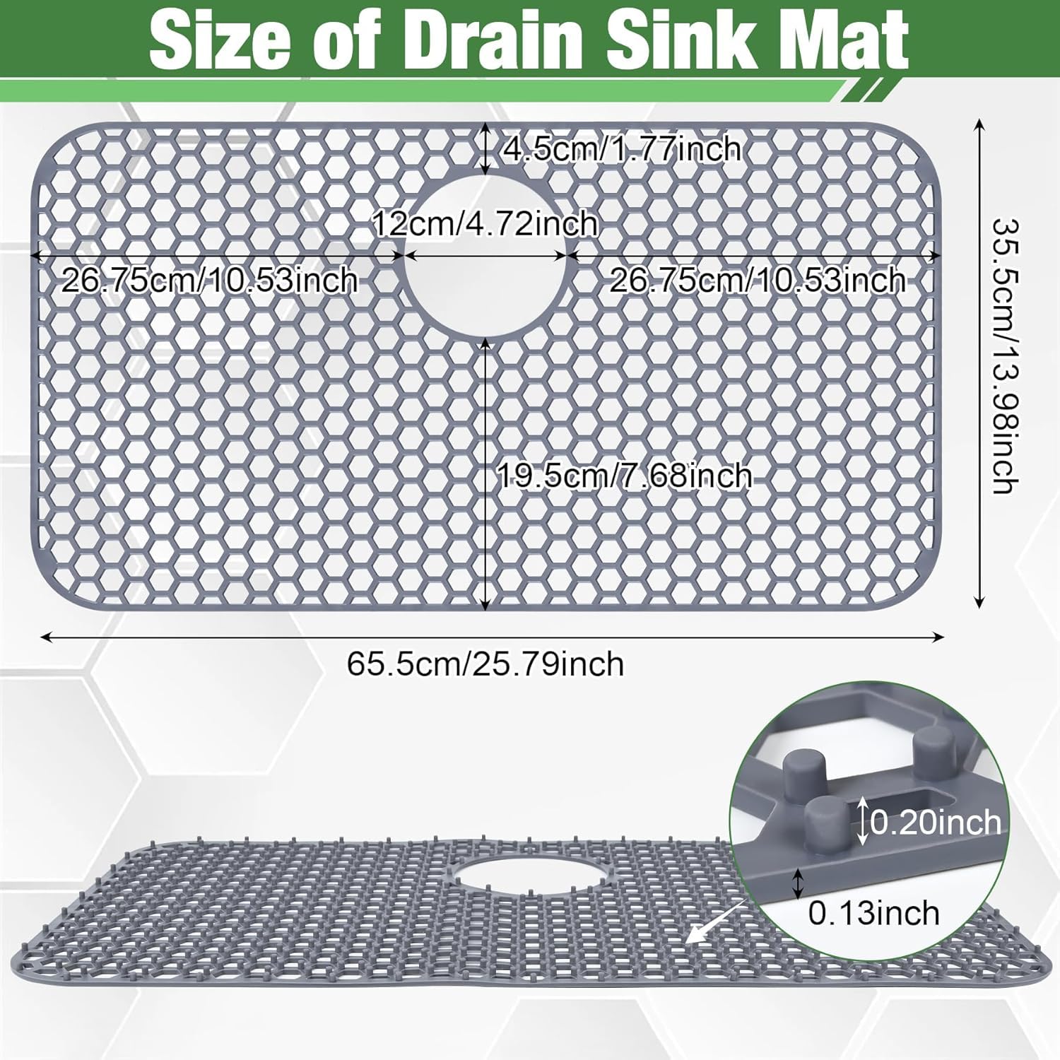 Inchoco Sink Protectors for Kitchen Sink Mat - 25.79"x13.98" Silicone Kitchen Sink Protector Mat for Protection of Stainless Steel Sink and Tableware, Farmhouse Sink Protector with Rear Drain (Grey)
