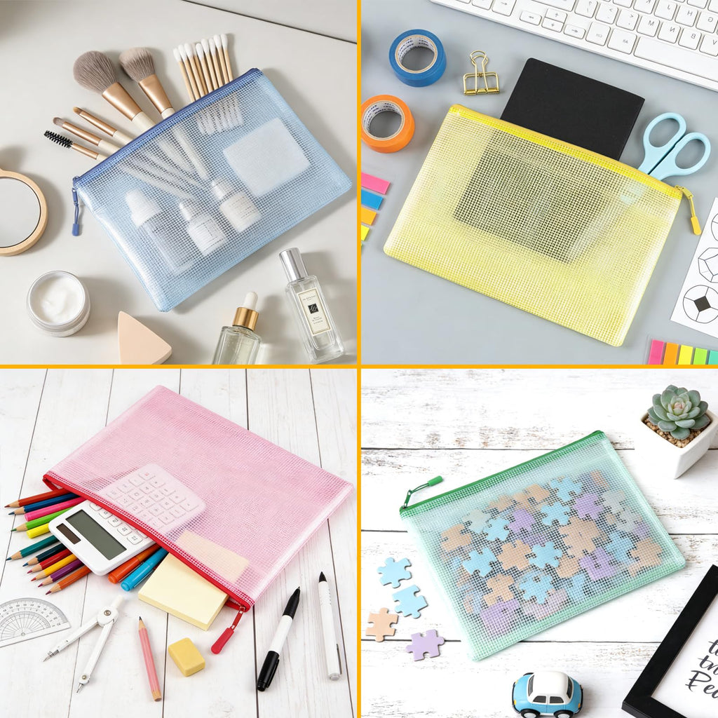 YOPCDJ 24pcs Mesh Zipper Pouch Bags, Zipper Bags for Organizing, A4 Zipper Bags for Classroom Organization and Storage, Board Game Storage,Puzzle Bags