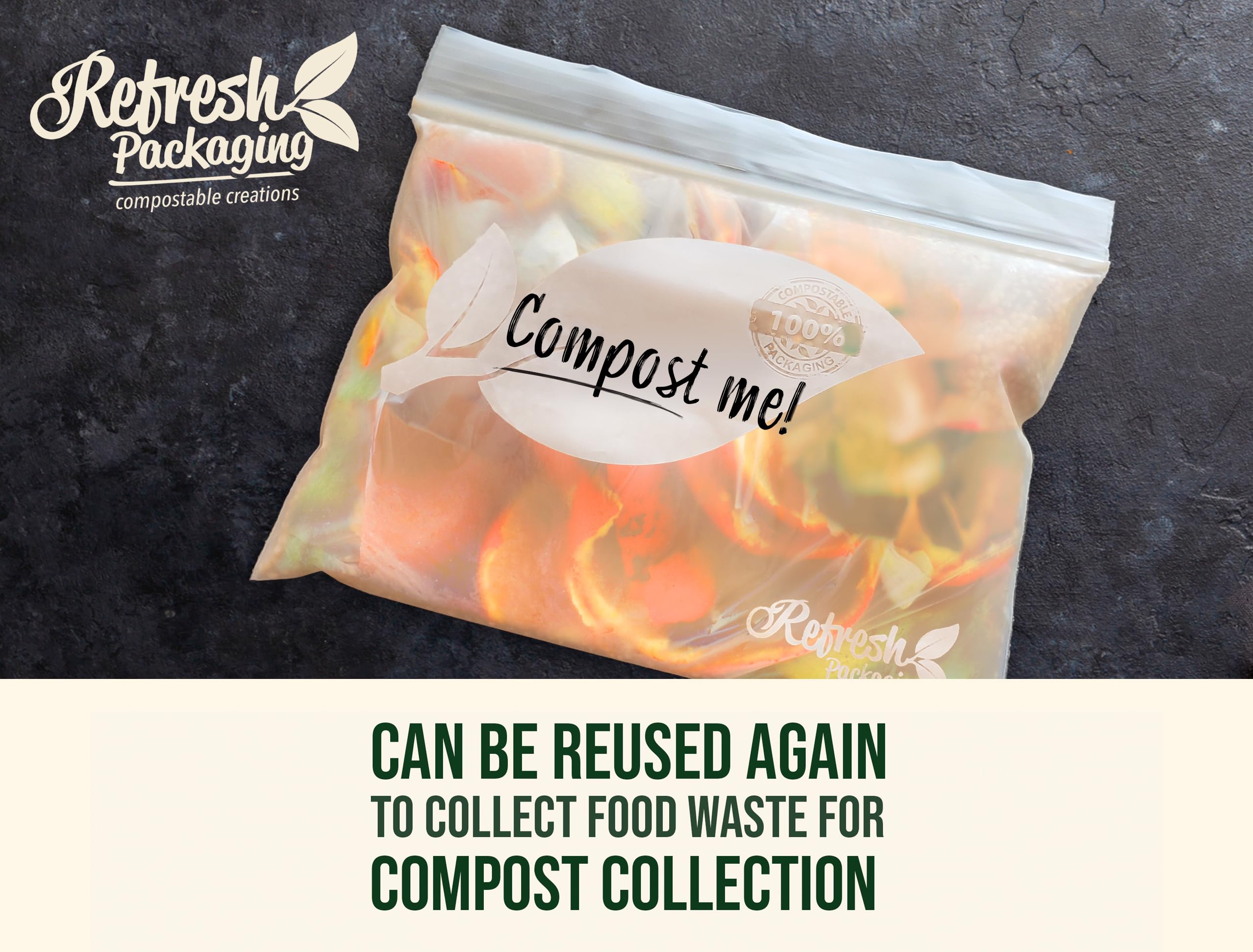 Refresh Packaging 100% Certified Small Size Zipper Locking Bags - 2 Boxes of 50 Compostable Bags Perfect as a Freezer Bags per Box, And Storage Bag - Small Size - 100 bags Total
