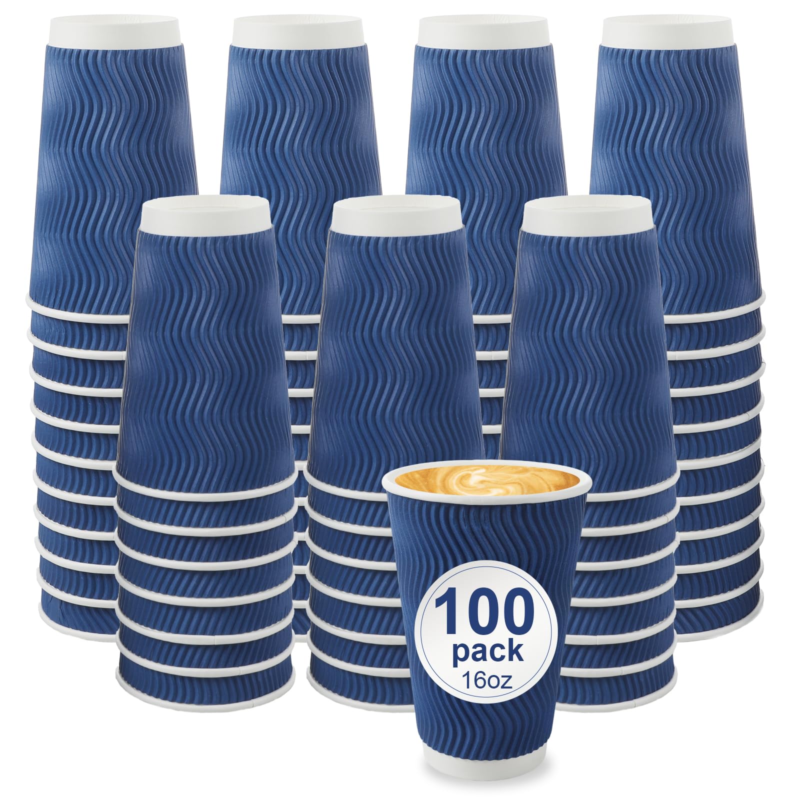 Coffee Cups, RAZCC 100 Pack 16 oz Disposable Insulated Paper Cups, Corrugated Kraft Ripple Wall Cup Suitable for Hot and Cold Drinks