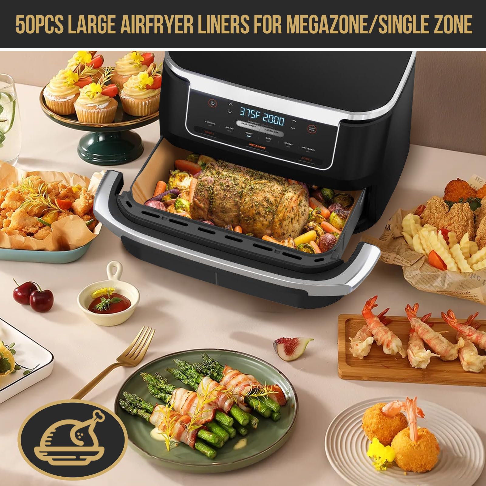 MMH 150PCs Air Fryer Liners for Ninja DZ071/DZ071C 7QT/Instant VersaZone 9QT,100PCs Small Liners for Divider Basket & 50PCs Large Disposable Paper Liners for 7QT MegaZone/Topzee 11QT